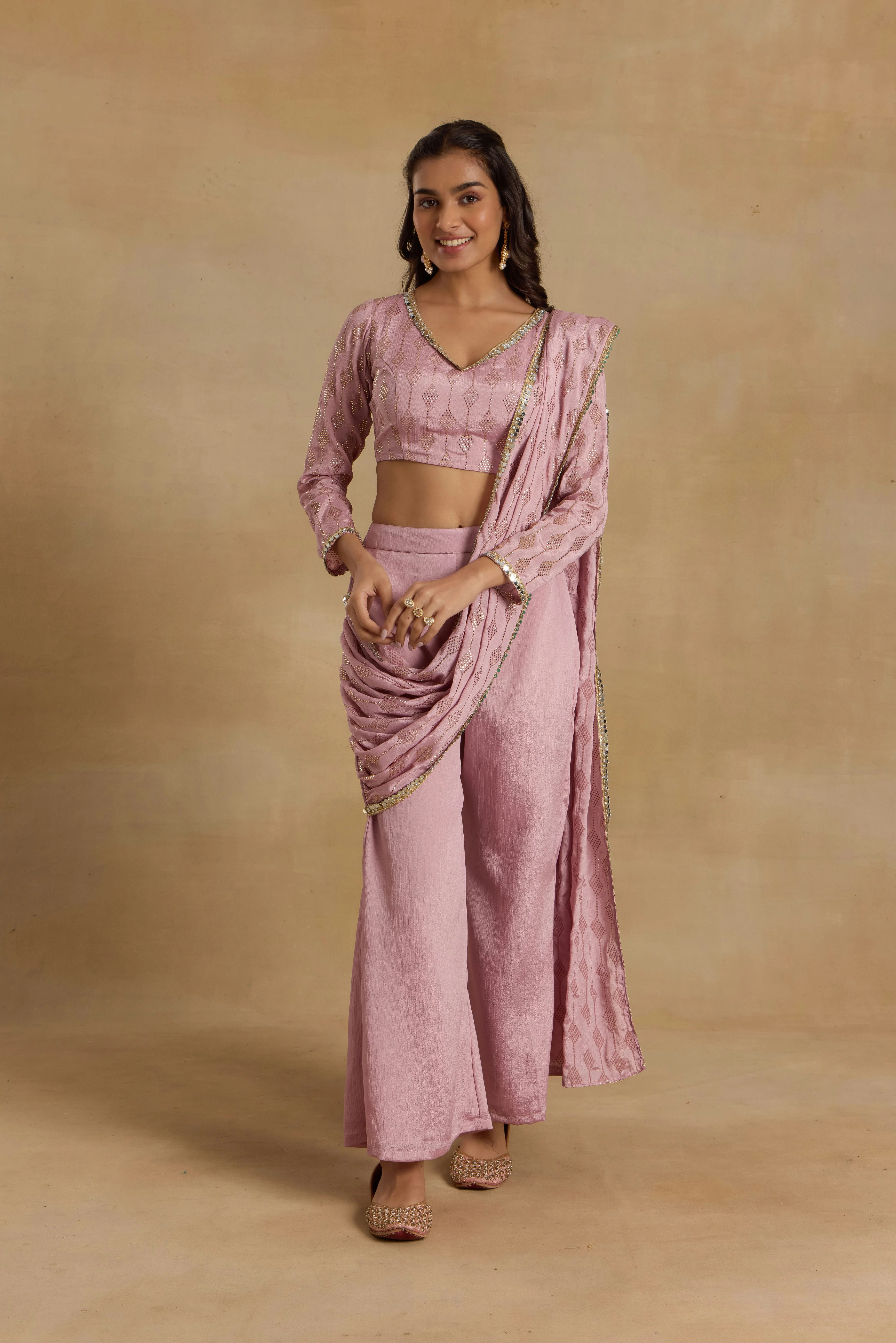 Alaya Heer Lilac Ready To Wear Pant Sari Set - Image 3