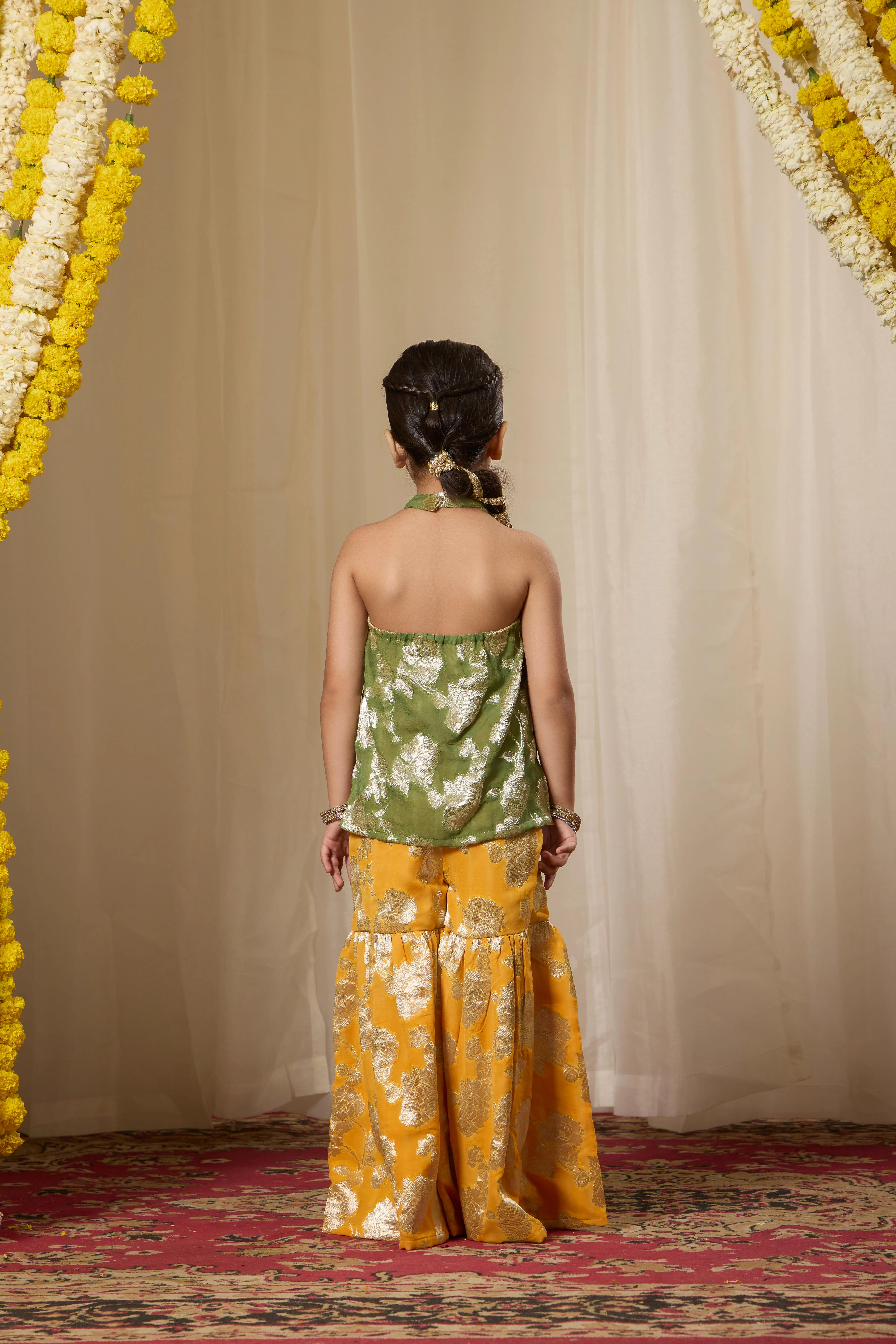 Alaya Kids Green Contrast Kurta Set - Image 4