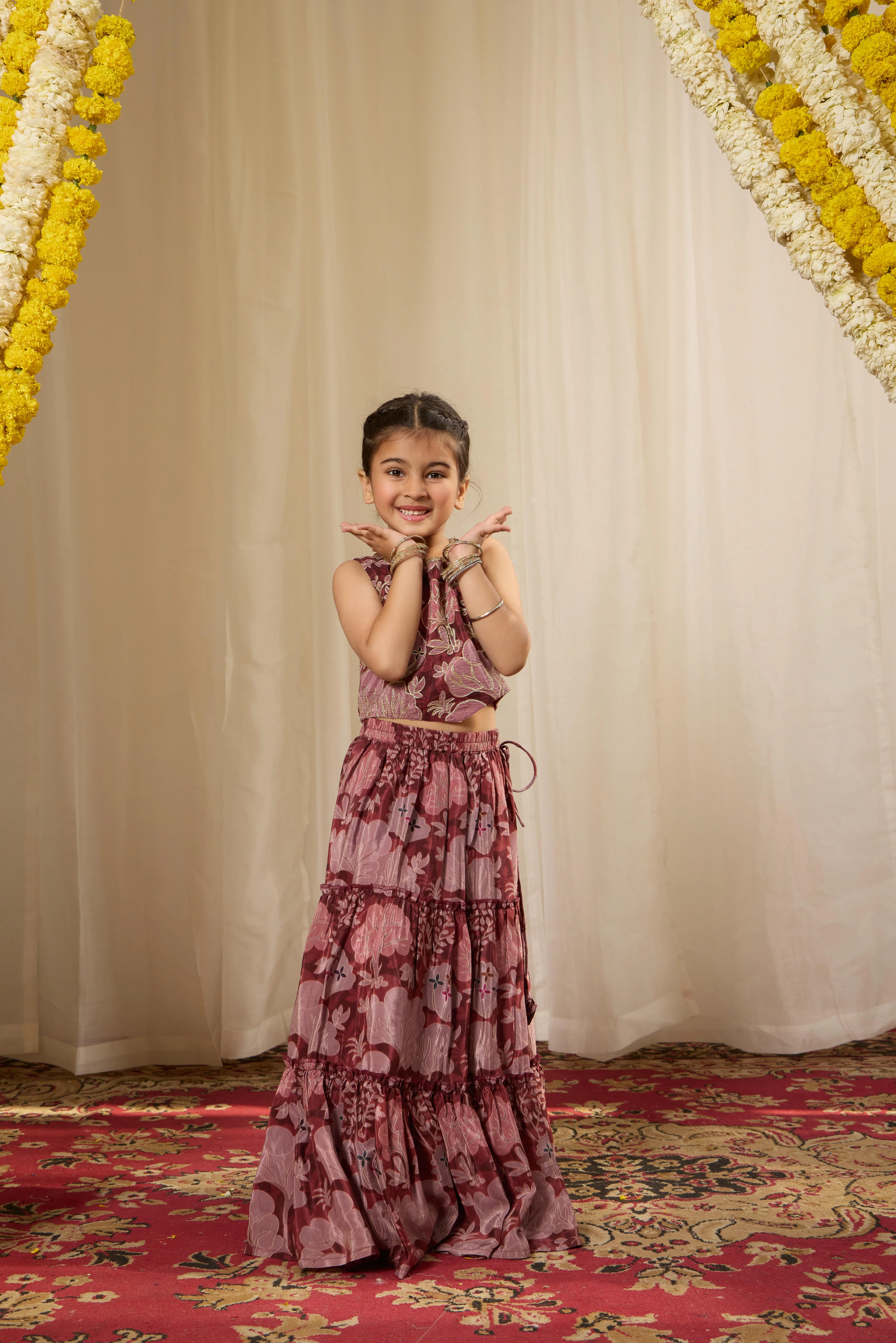 Alaya Kids Muted Maroon Lehenga Set - Image 4