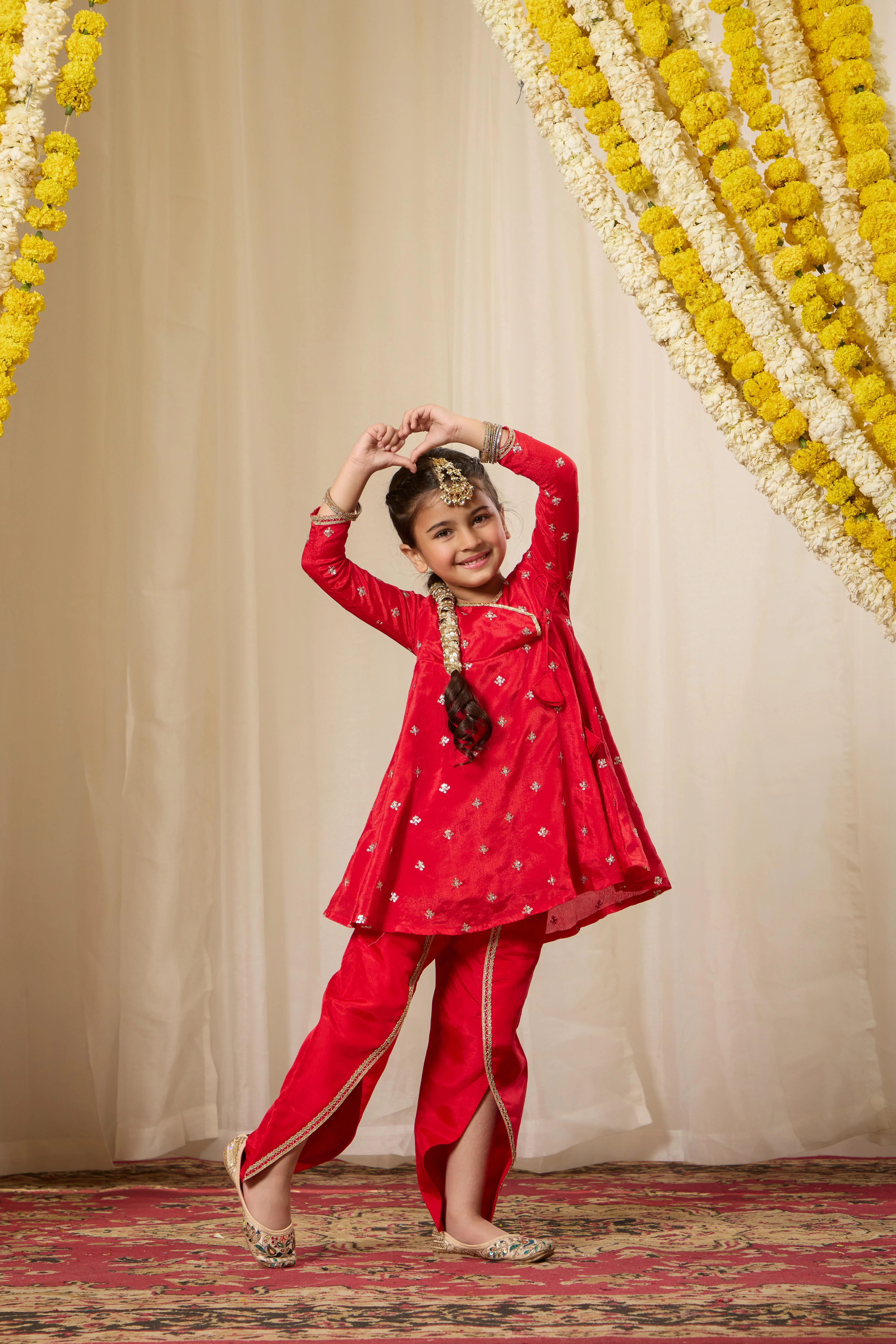 Alaya Kids Shahi Red Angrakha Kurta Set - Image 3