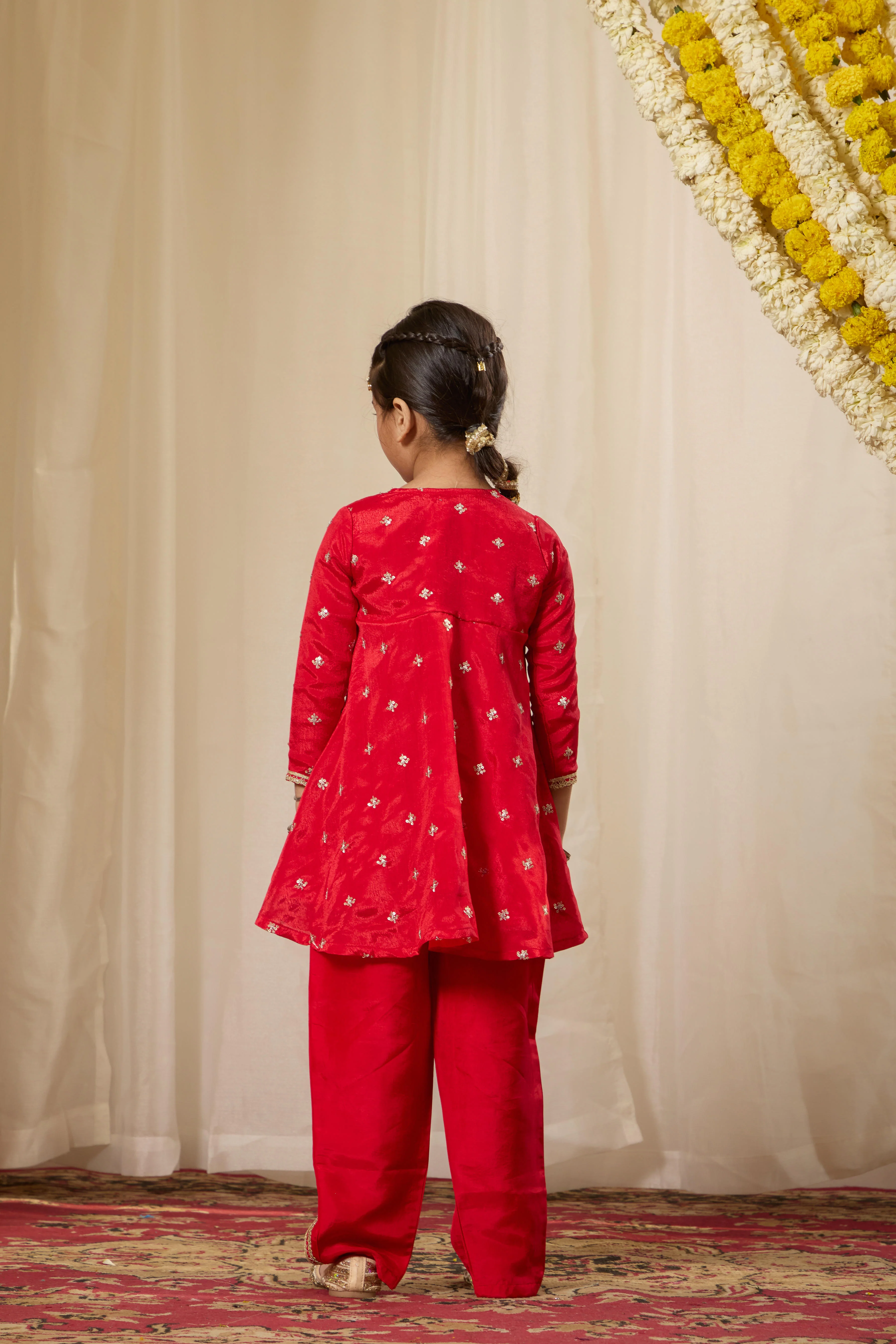 Alaya Kids Shahi Red Angrakha Kurta Set - Image 4