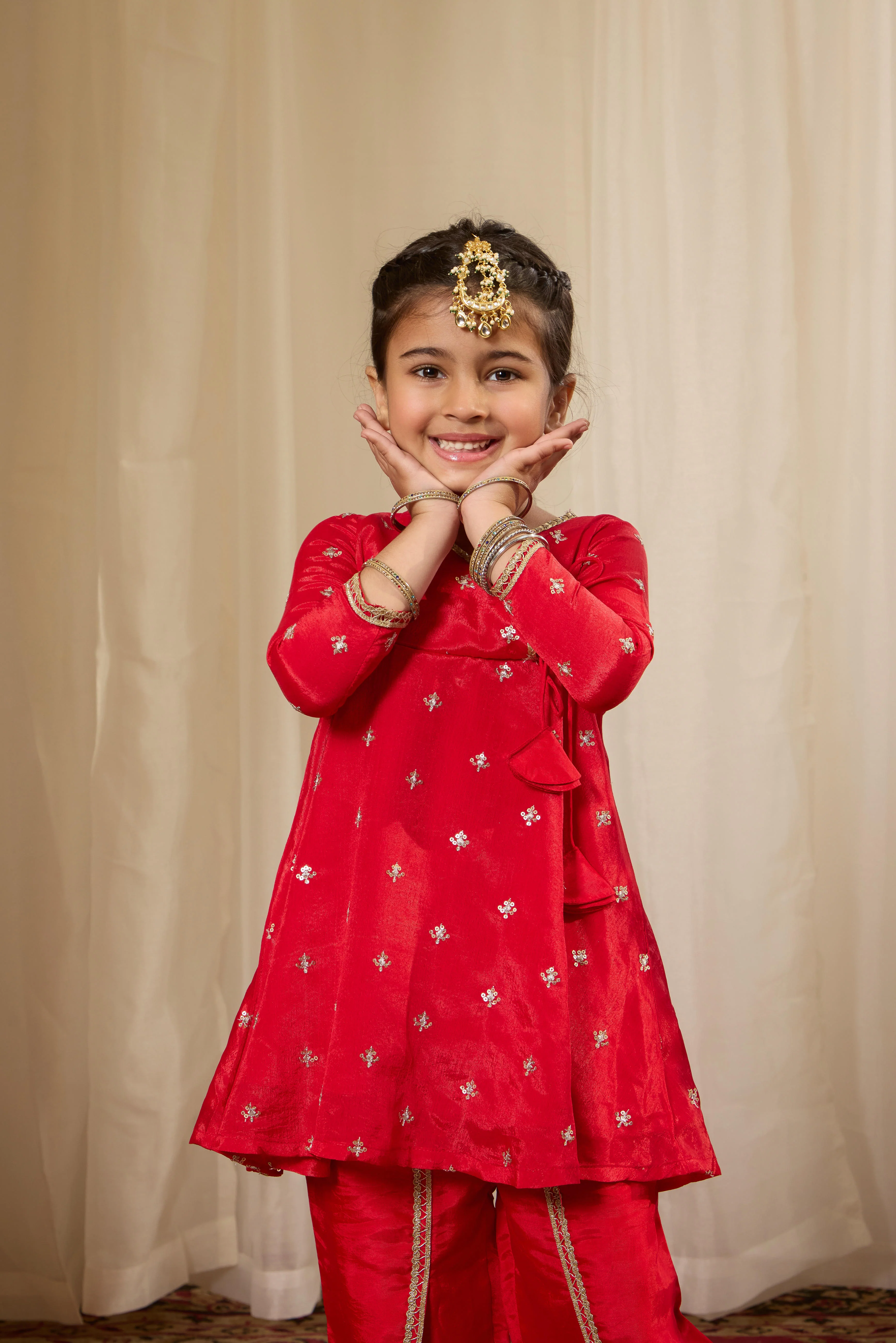 Alaya Kids Shahi Red Angrakha Kurta Set - Image 5