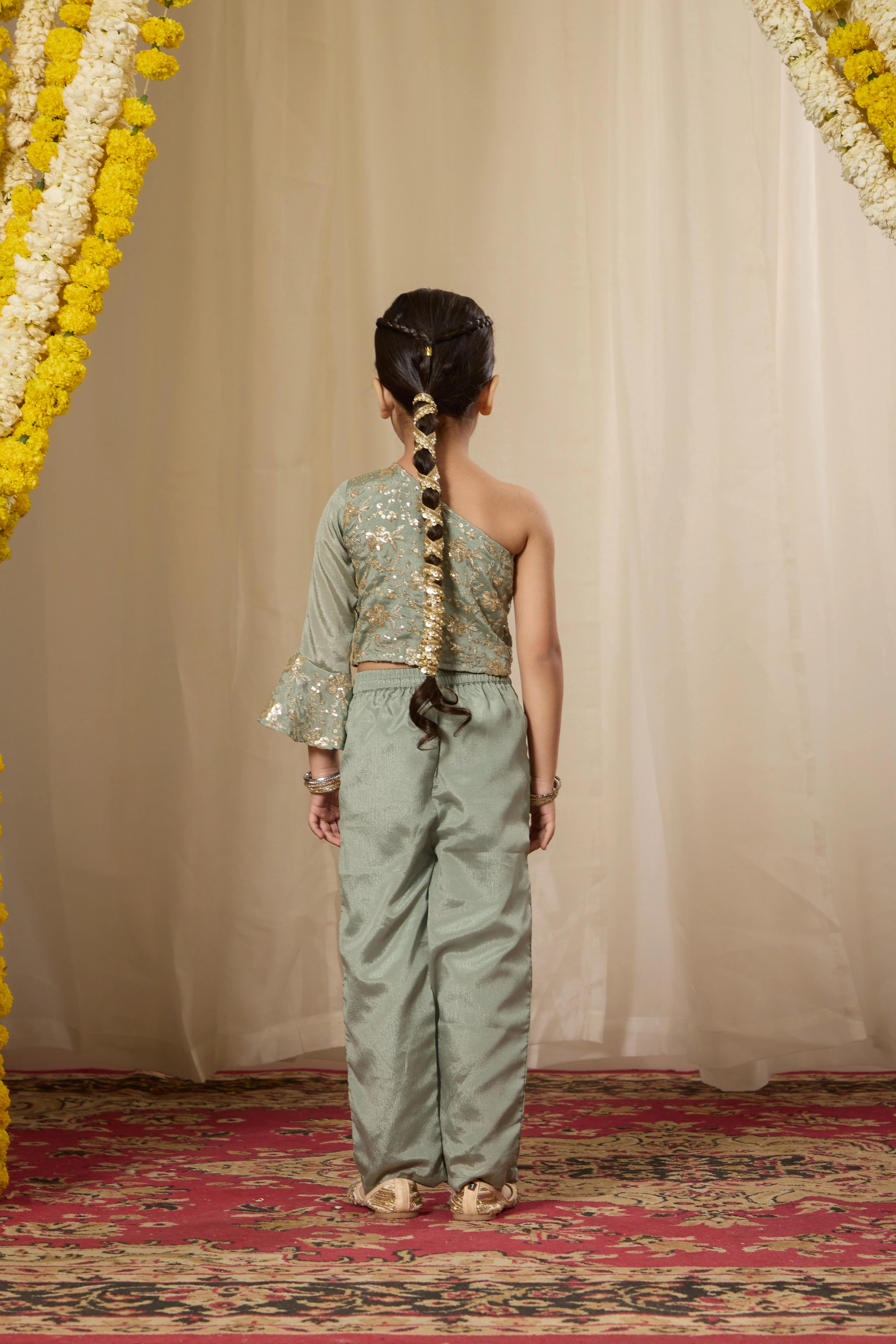 Alaya Kids Smoke Green One Shoulder Fusion Set - Image 4