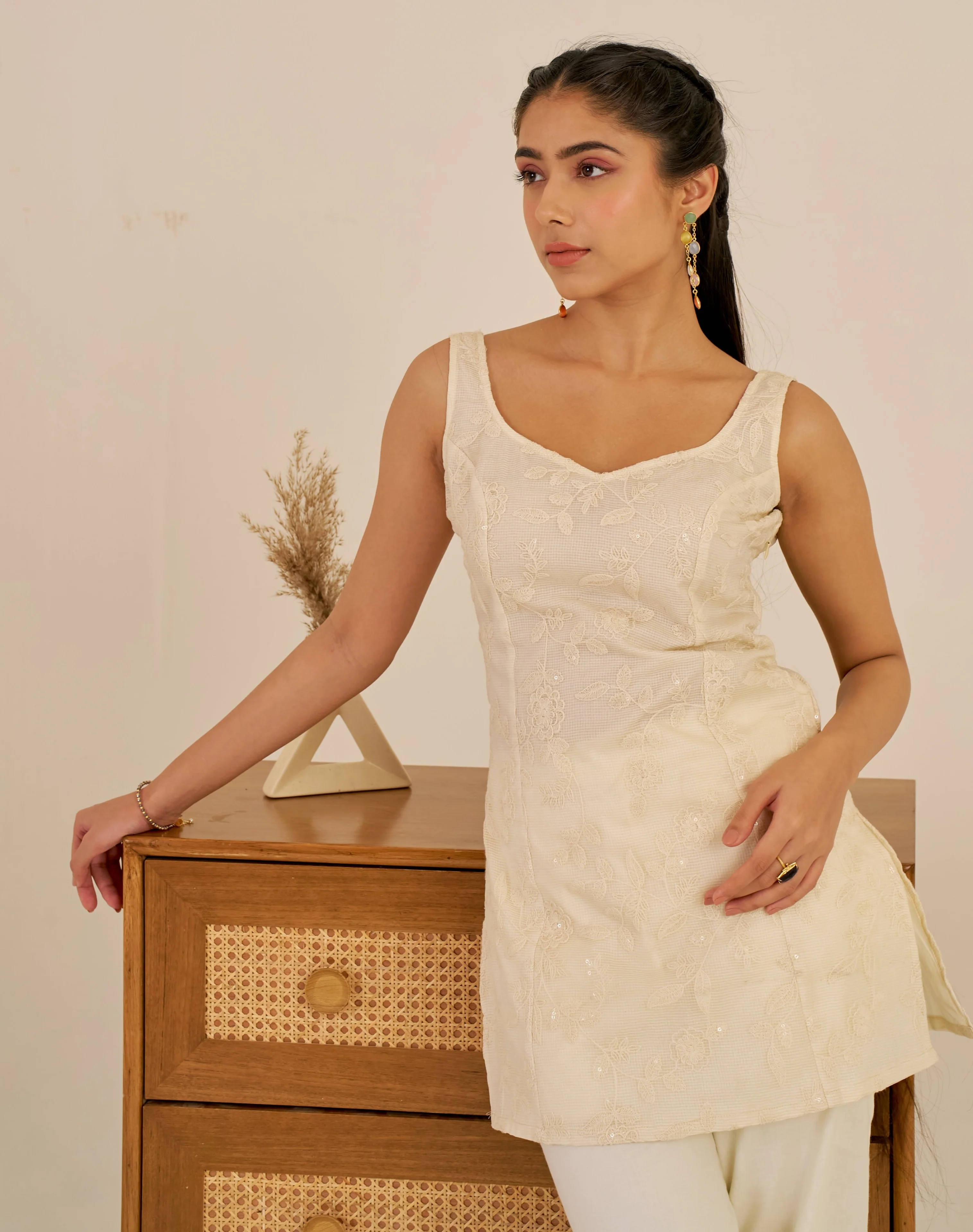 Alaya Meher Snow White Embroidered Cami Co-ord Set - Image 3