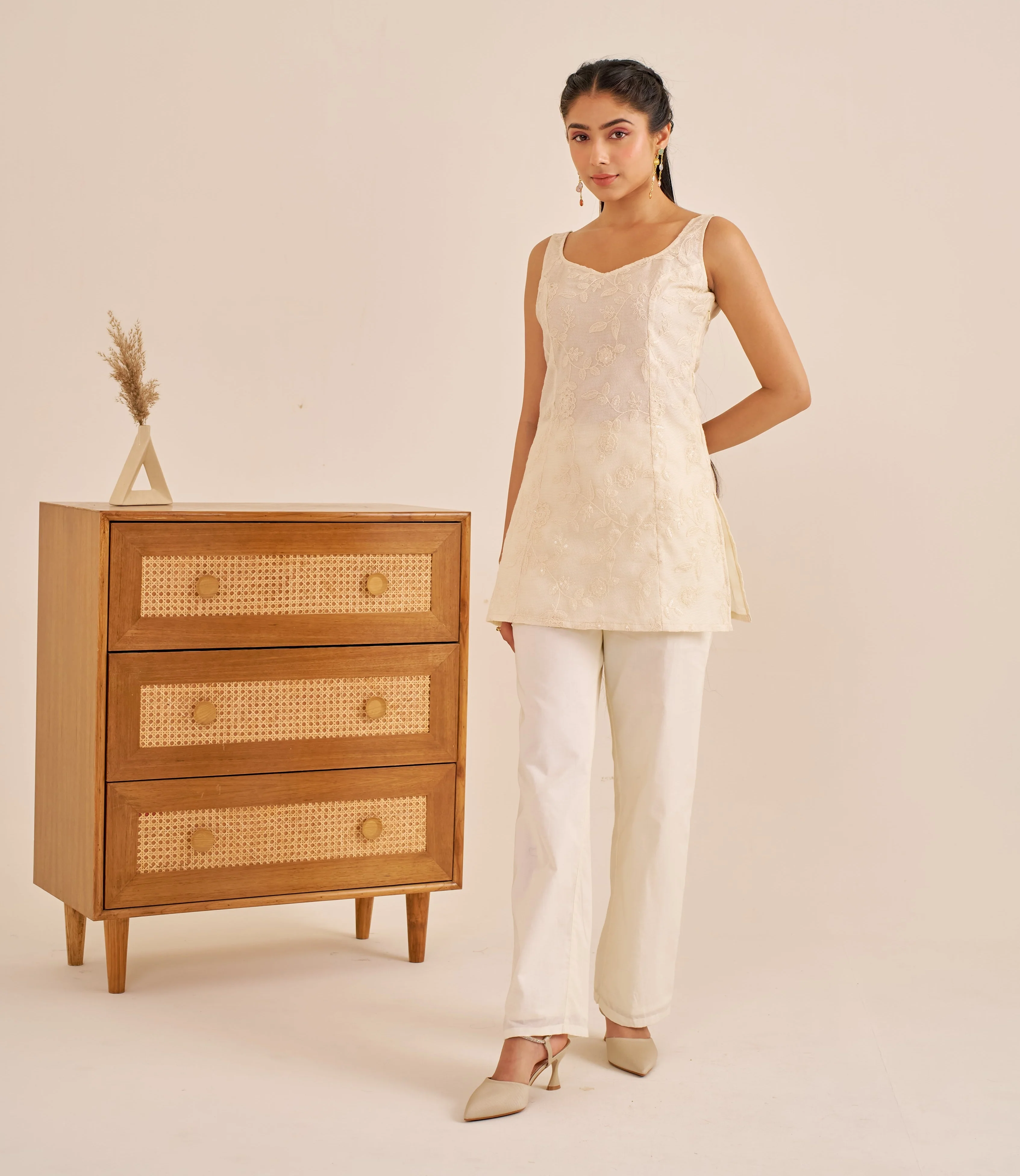 Alaya Meher Snow White Embroidered Cami Co-ord Set - Image 4