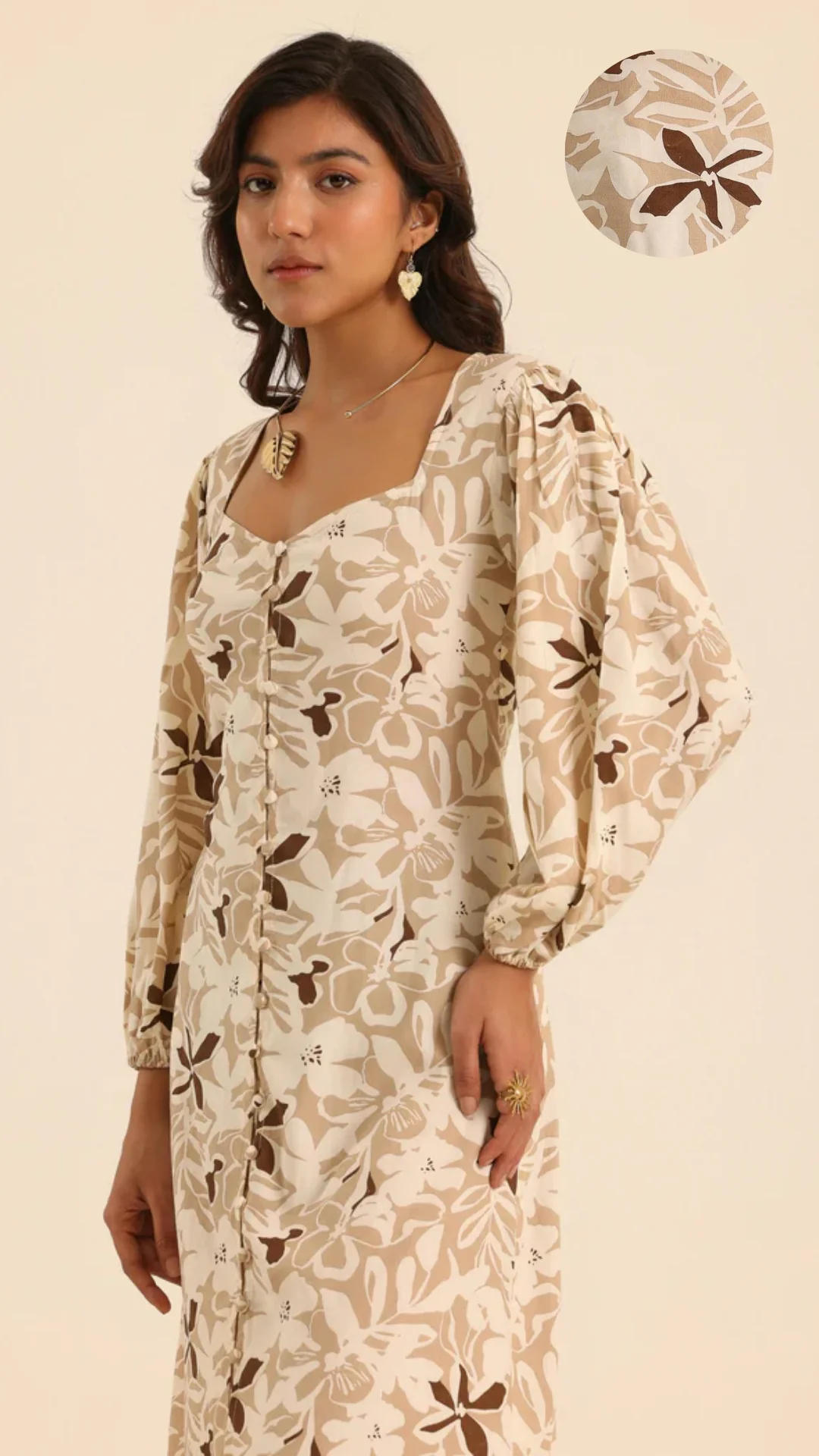 Rangrez Nutty Latte Printed Midi Dress - Image 3