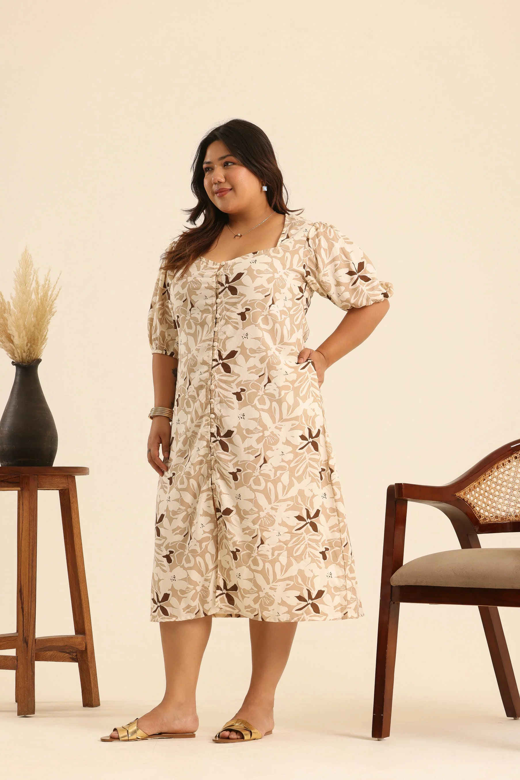 Rangrez Nutty Latte Printed Midi Dress - Image 5