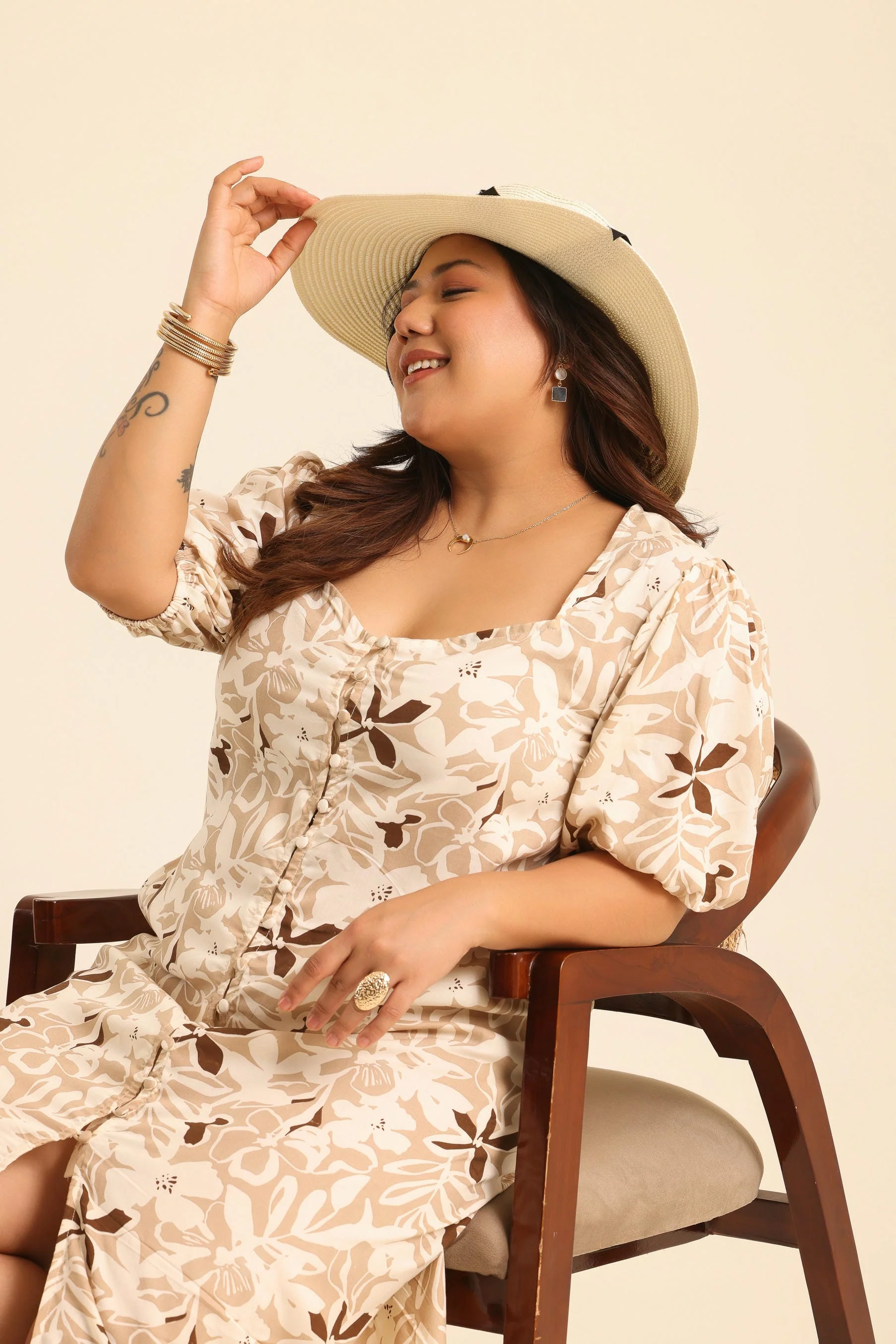 Rangrez Nutty Latte Printed Midi Dress - Image 6