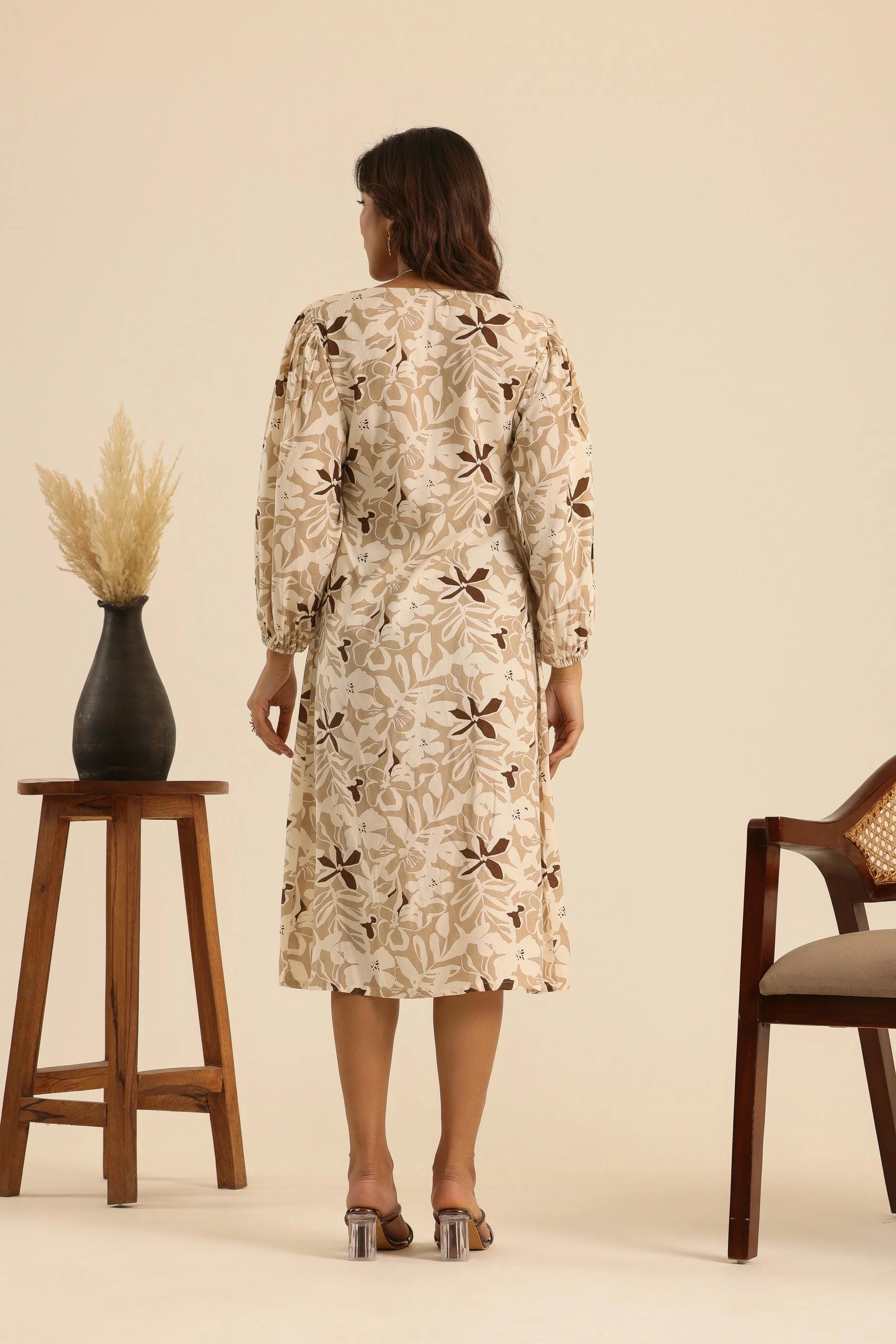 Rangrez Nutty Latte Printed Midi Dress - Image 7