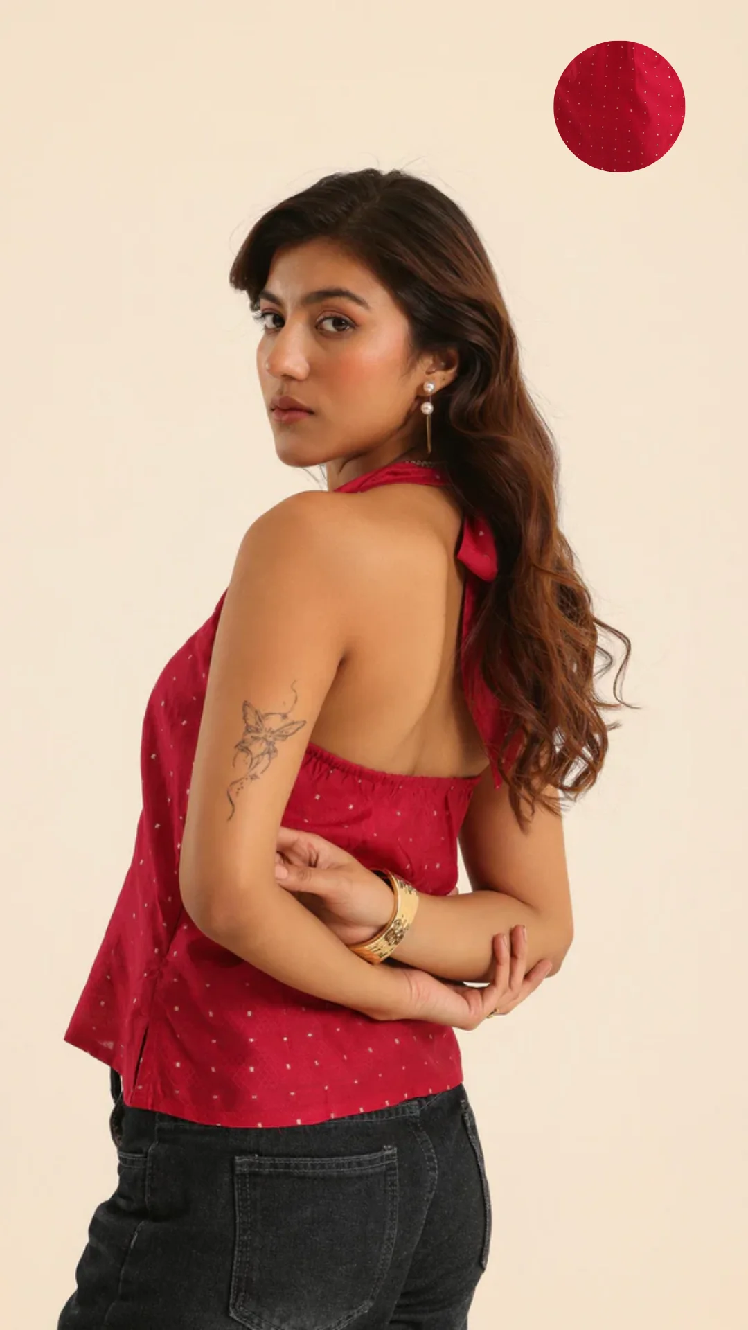 Rangrez Hot Pink Halter Neck Top - Image 3