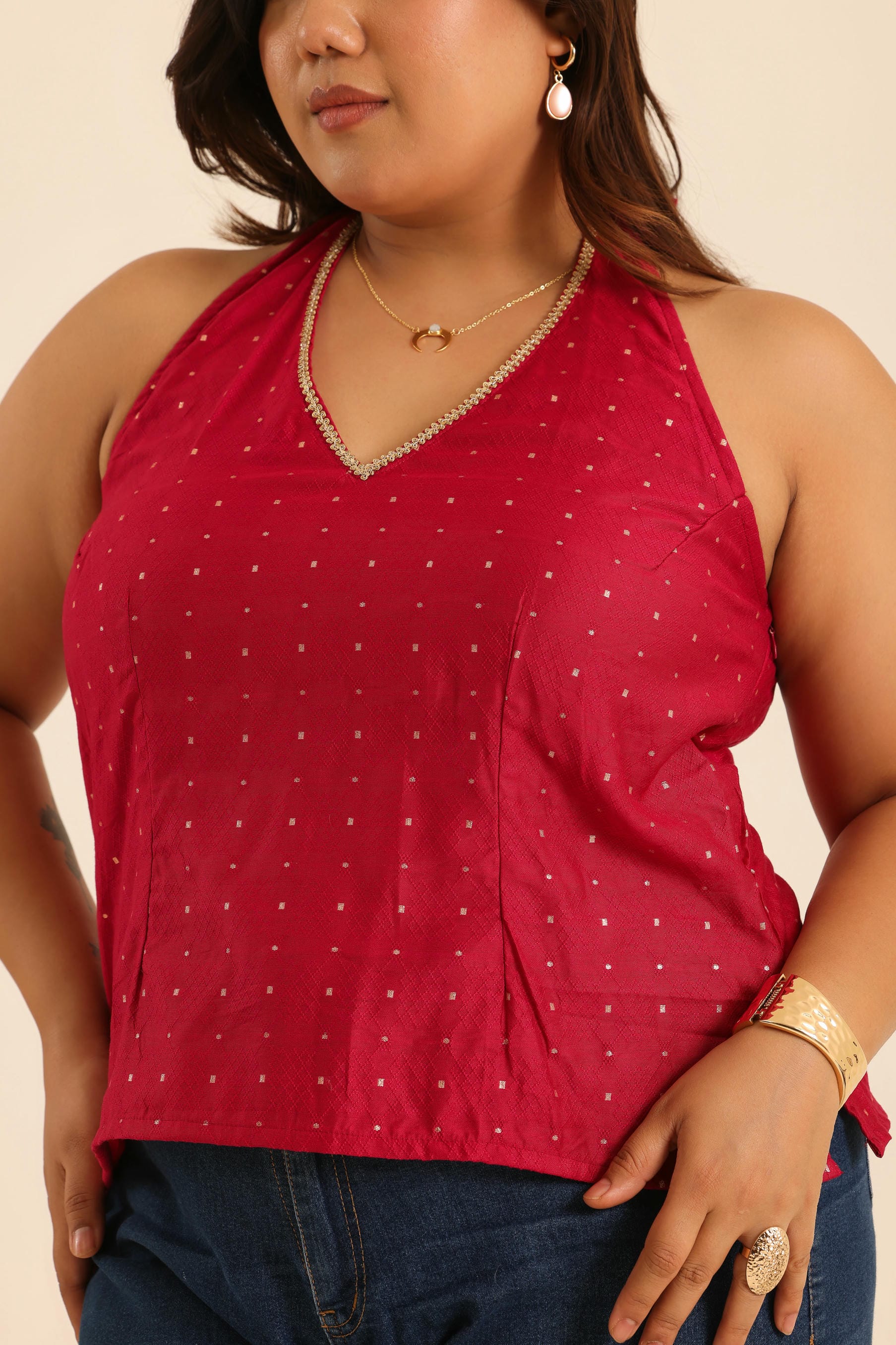 Rangrez Hot Pink Halter Neck Top - Image 5
