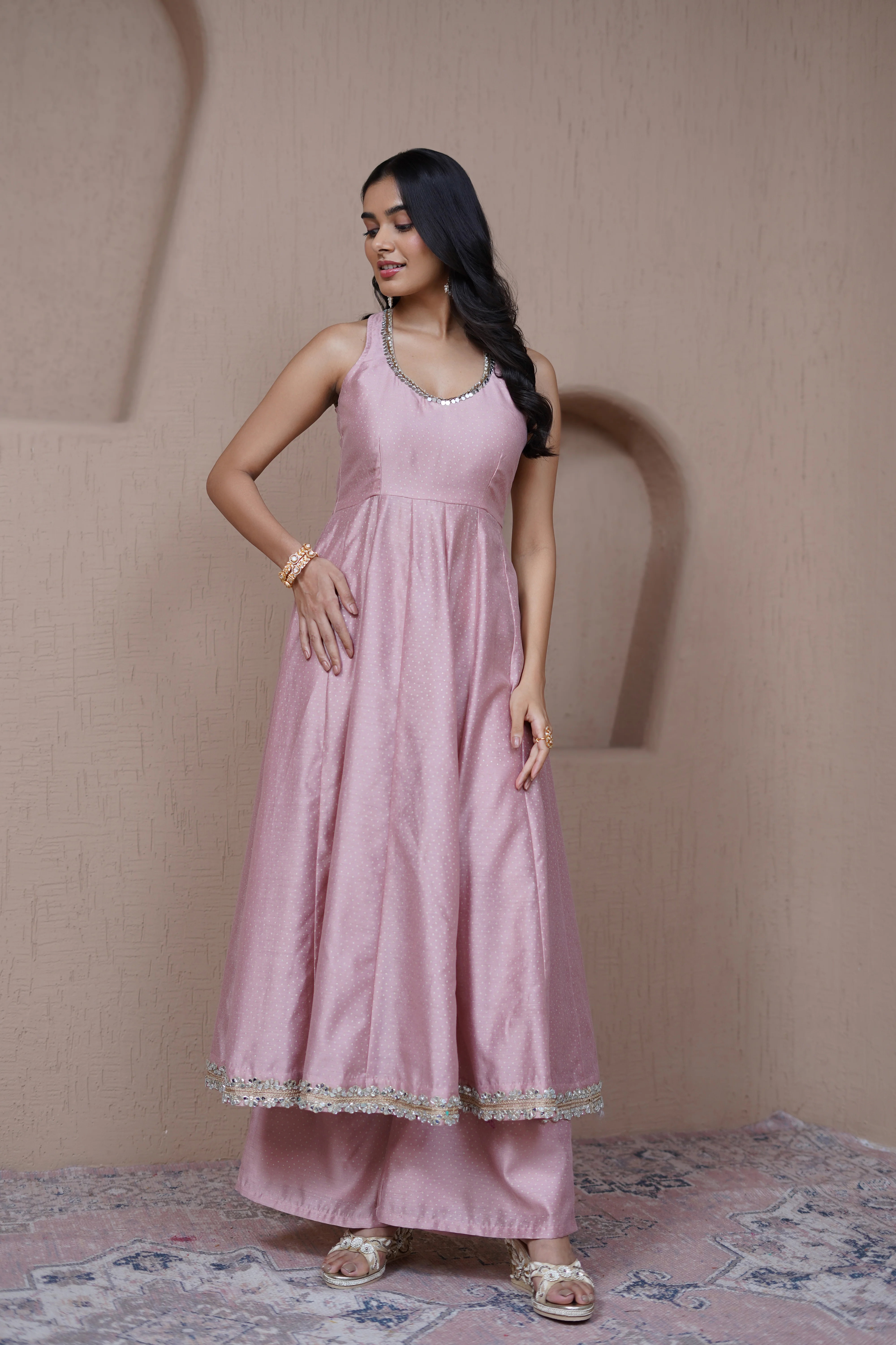 Alaya Resham Pink halterneck anarkali set - Image 4