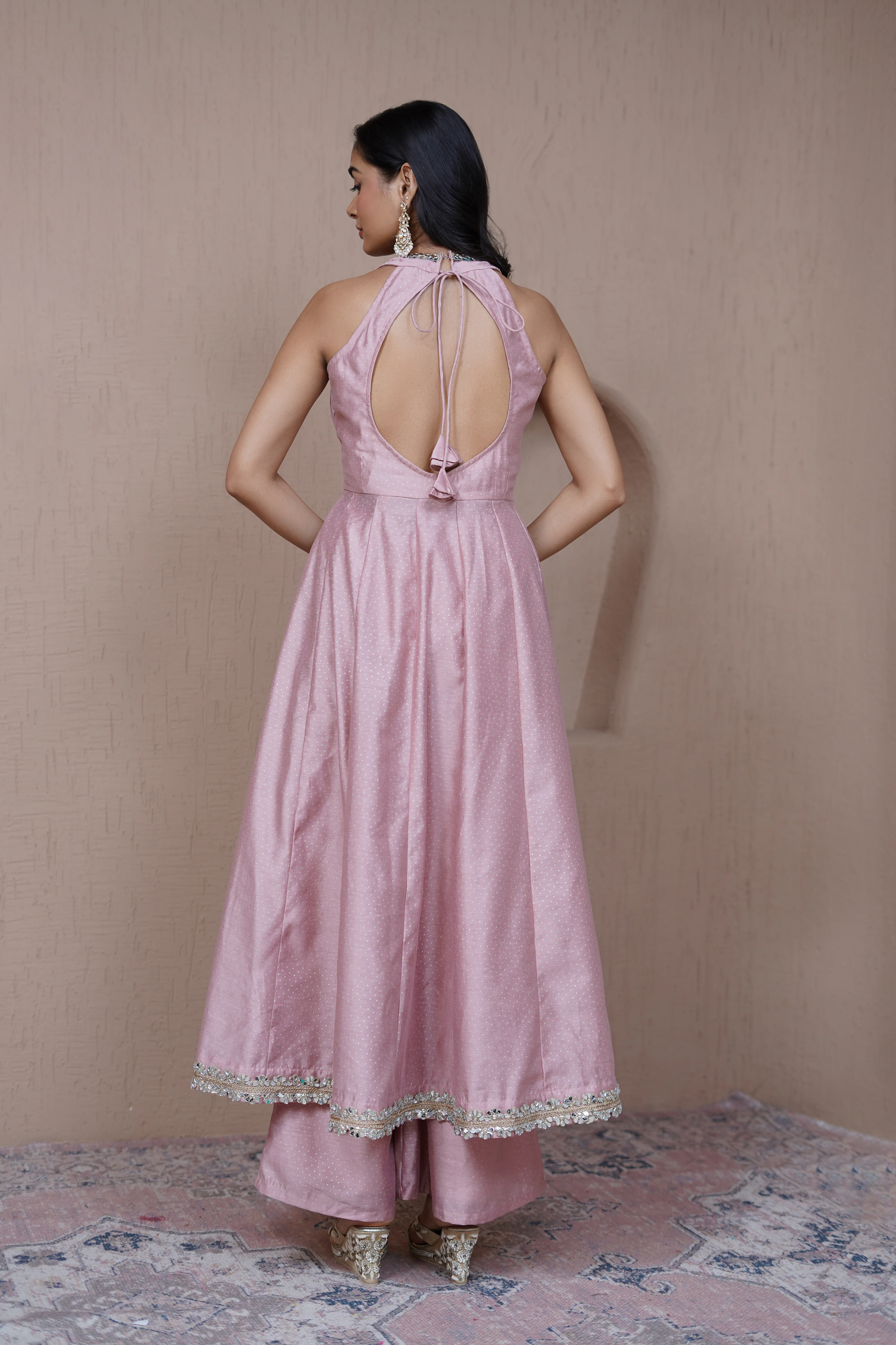Alaya Resham Pink halterneck anarkali set - Image 5