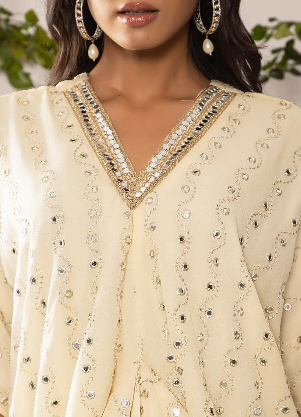 astoria Ivory Mirror Work Drape Kaftan - Image 5