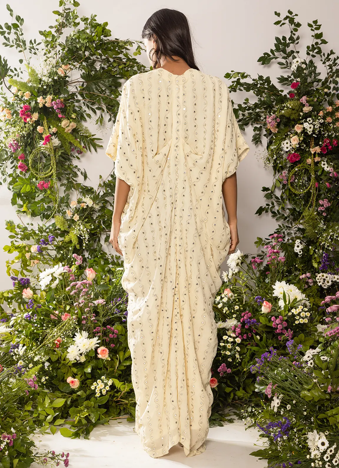 astoria Ivory Mirror Work Drape Kaftan - Image 7