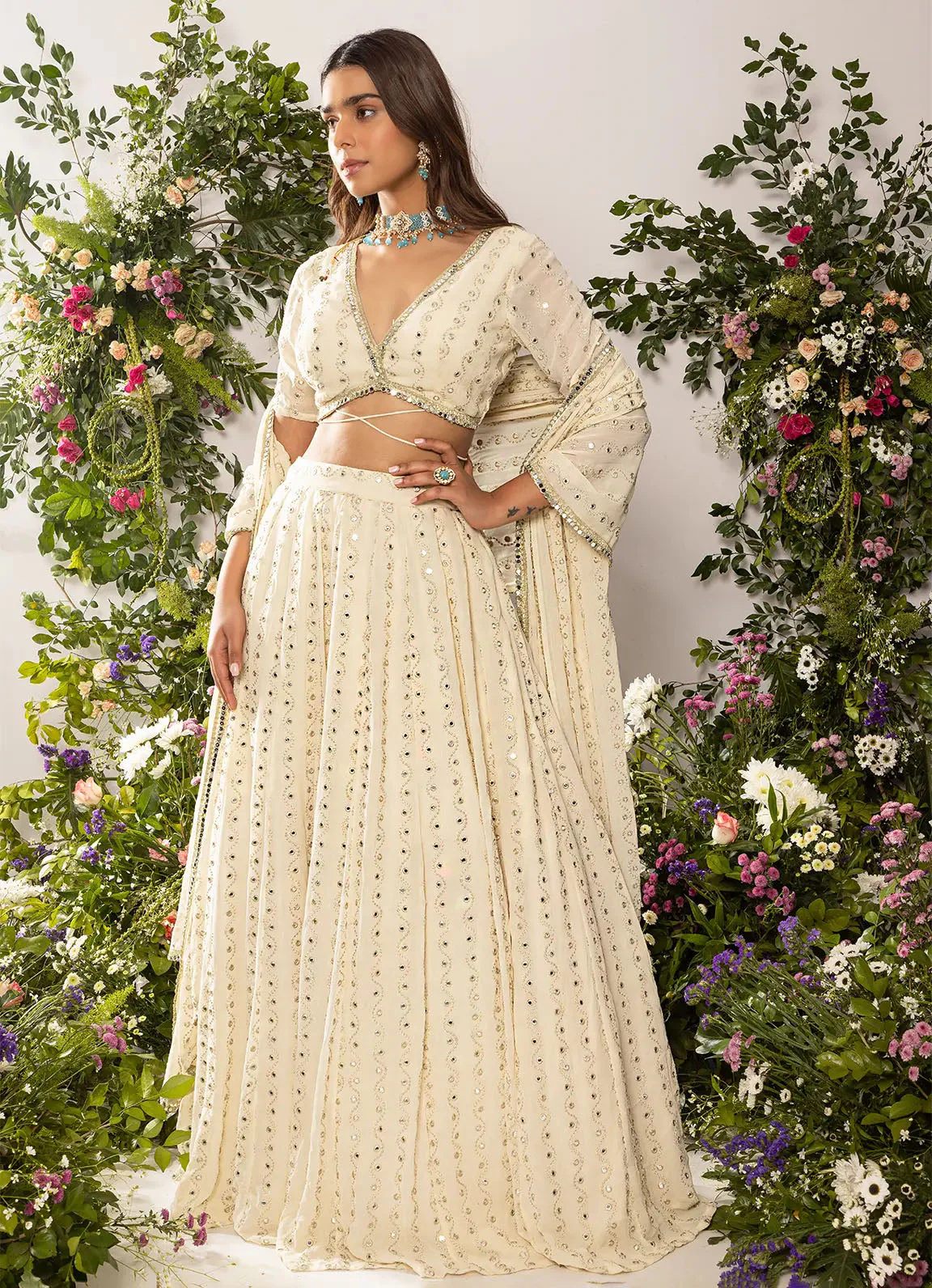 Astoria Ivory Mirror Work Lehenga Set - Image 3