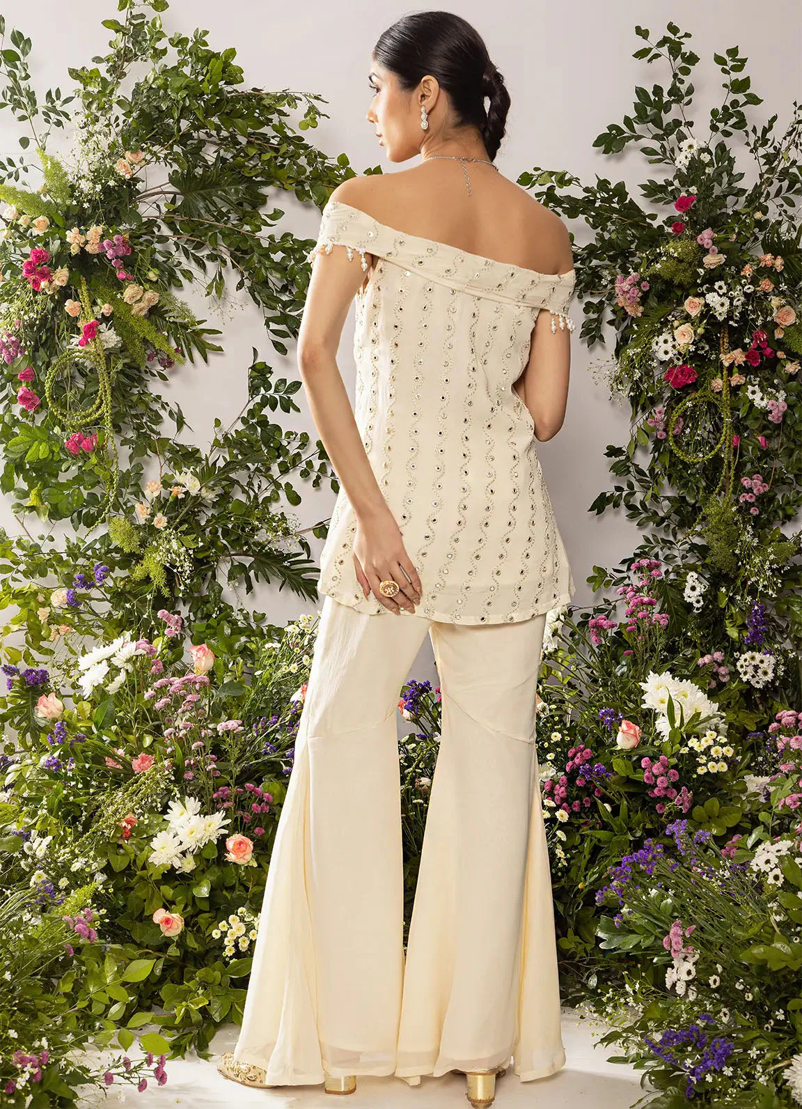 astoria Ivory Off Shoulder Kurta with Pants - Image 5