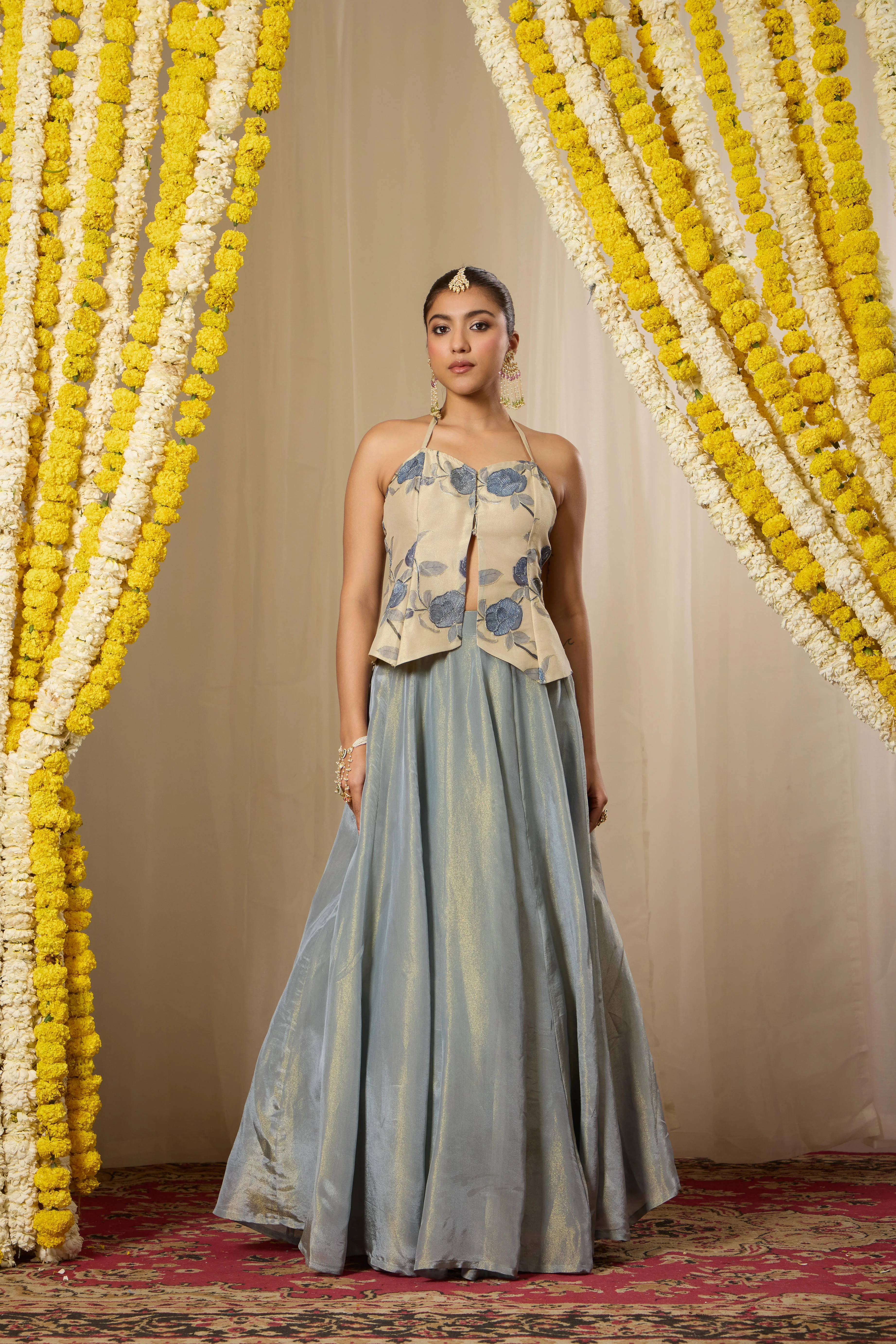 Malang Pearl Blue Lehenga Set - Image 4