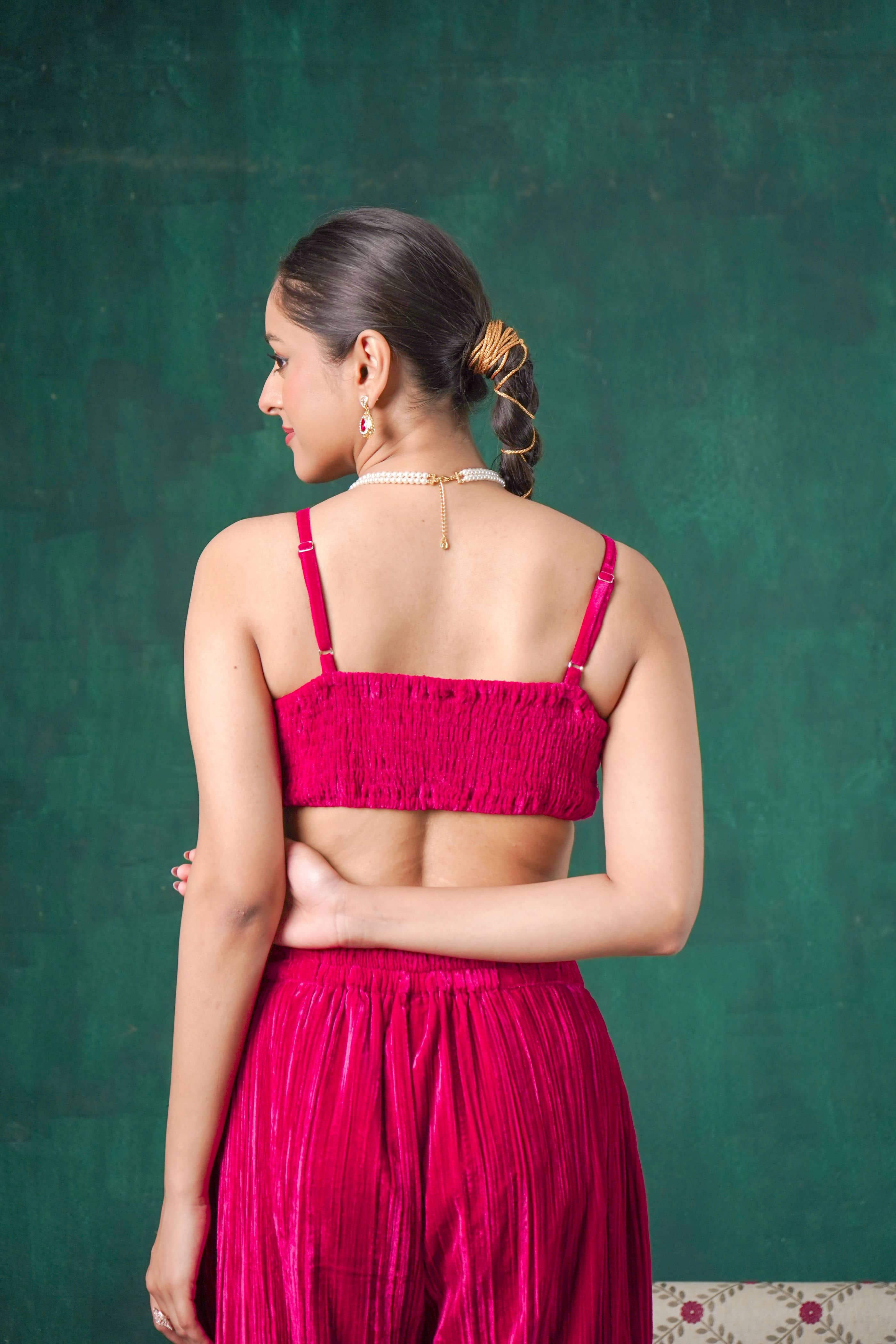 Rutba Fuchsia Velvet Cami Blouse - Image 3