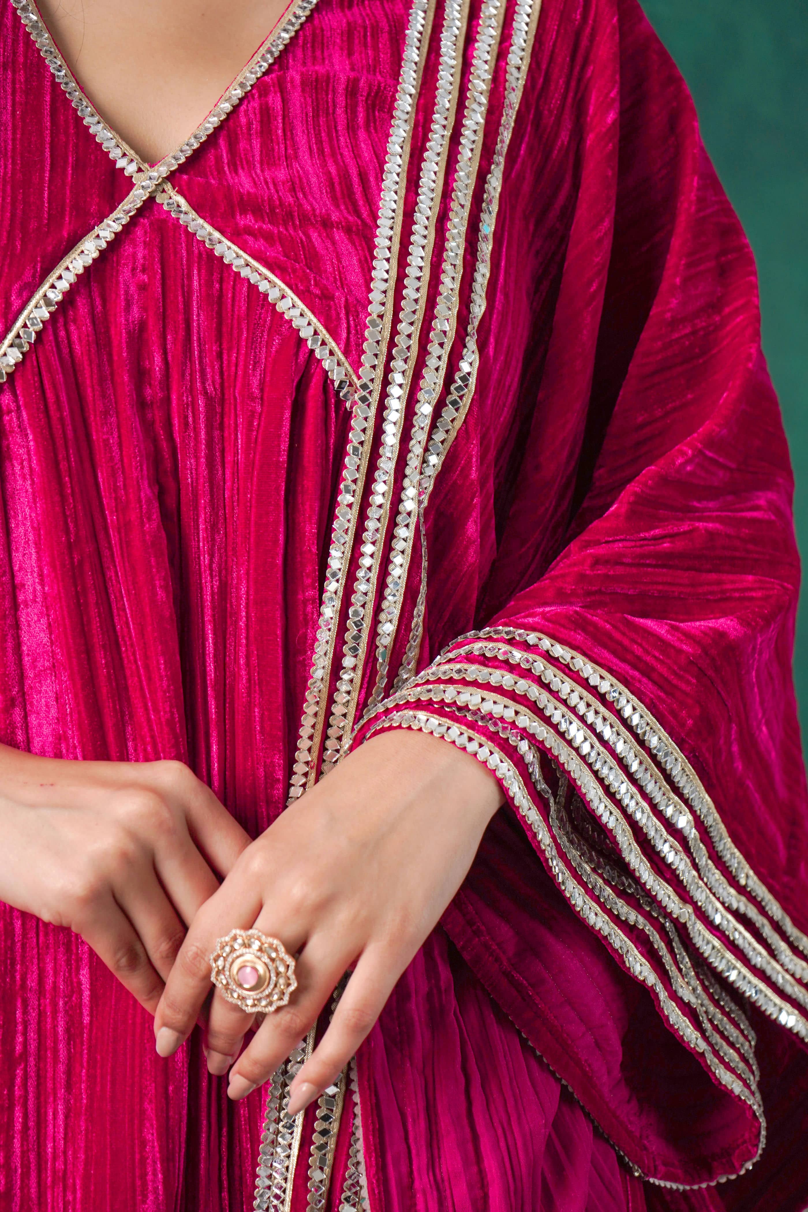 Rutba Fuchsia Velvet Peplum Kurta - Image 3