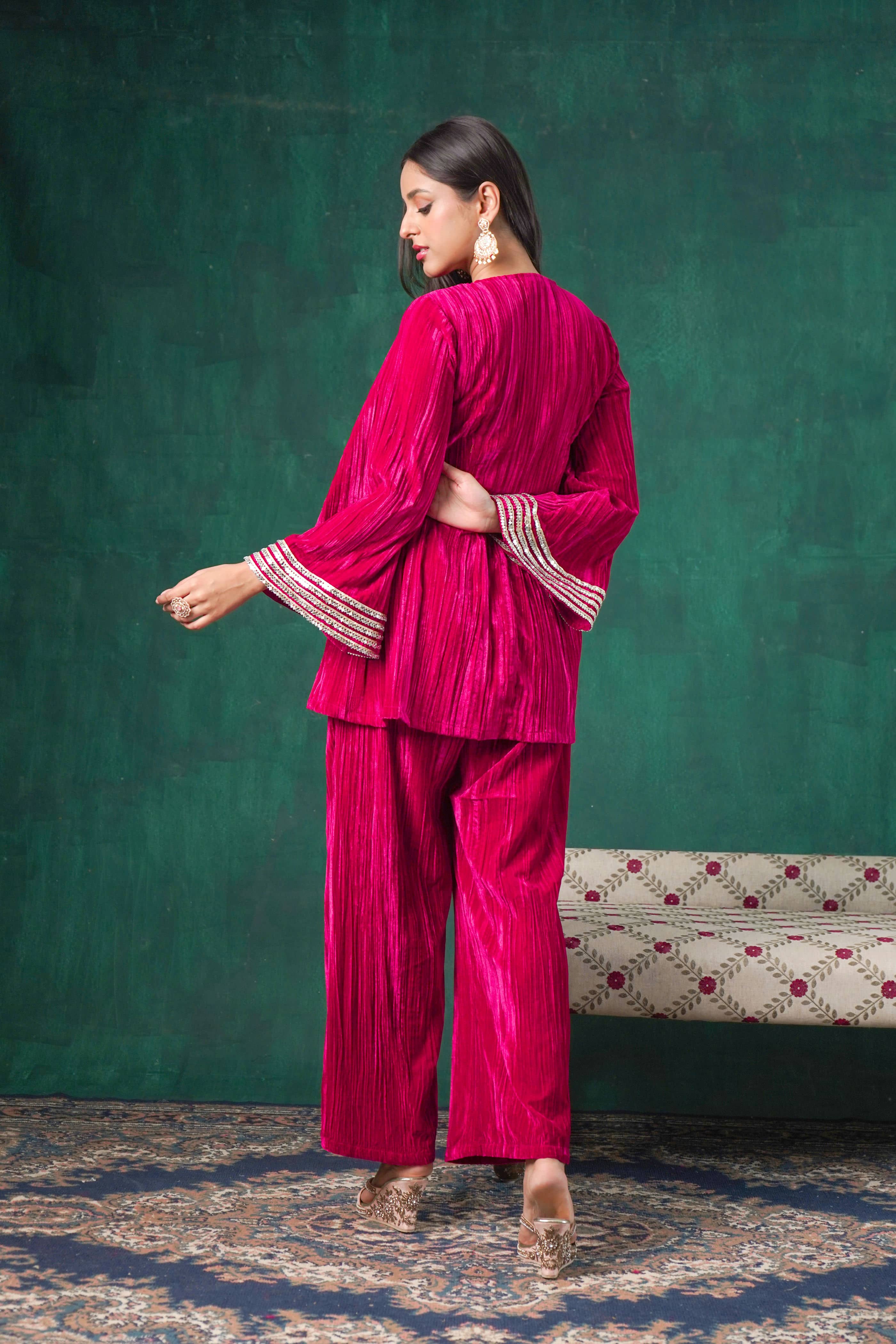 Rutba Fuchsia Velvet Peplum Kurta - Image 5