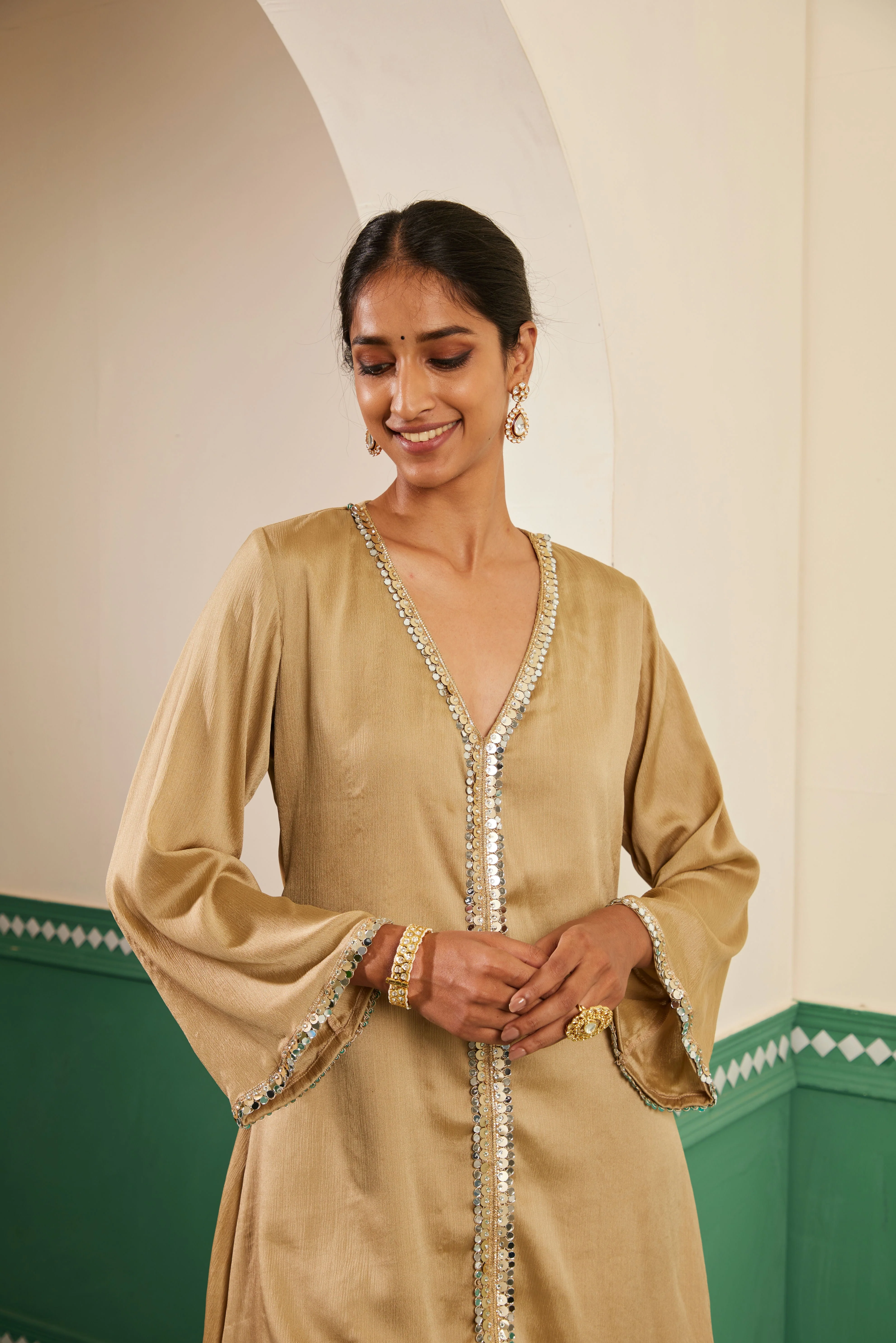Sajda Champagne Mirrorwork Kurta Set - Image 3