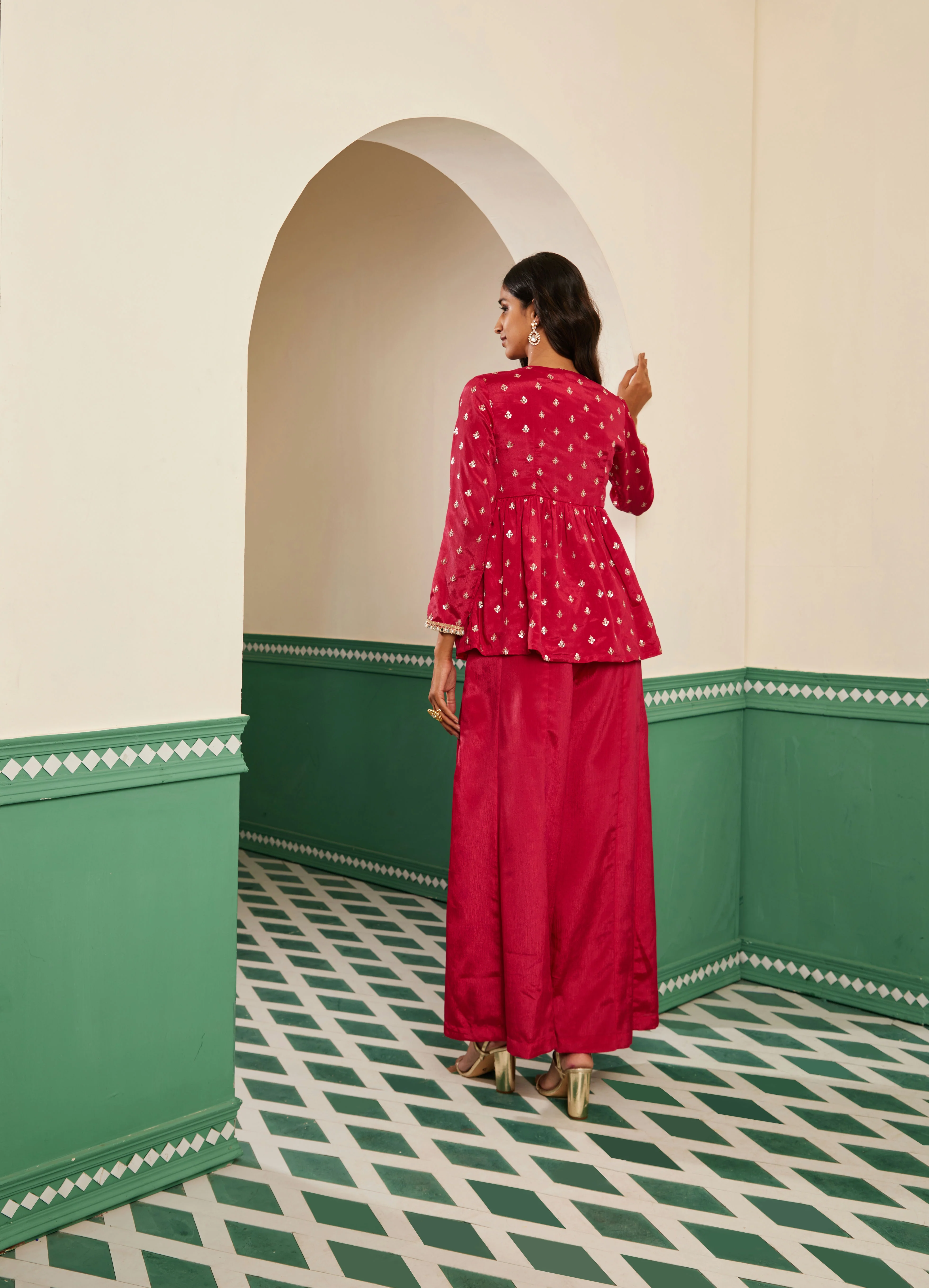 Sajda Fuchsia Pink Embroidered Peplum Kurta - Image 5
