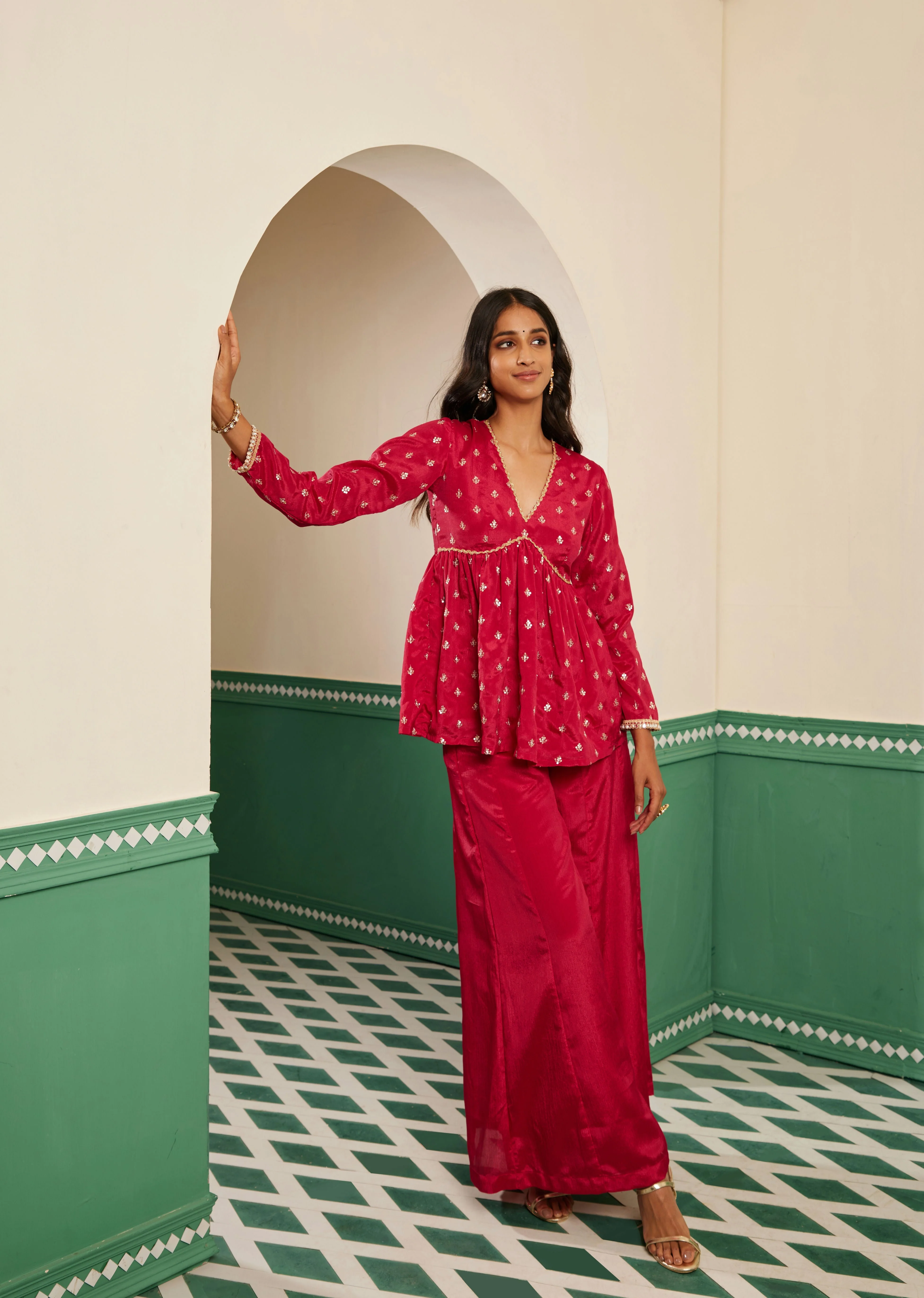 Sajda Fuchsia Pink Peplum Kurta Set - Image 3