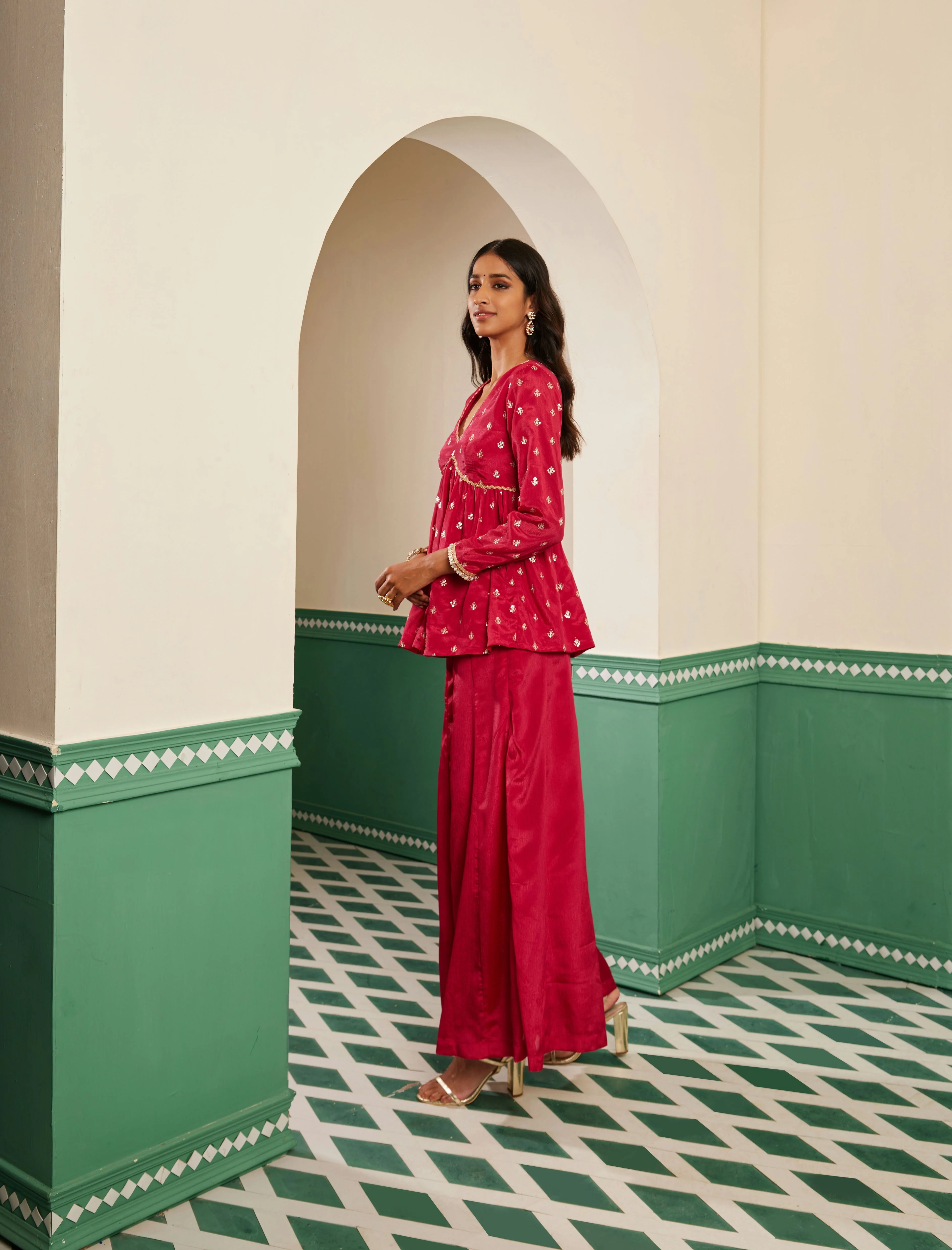 Sajda Fuchsia Pink Peplum Kurta Set - Image 4
