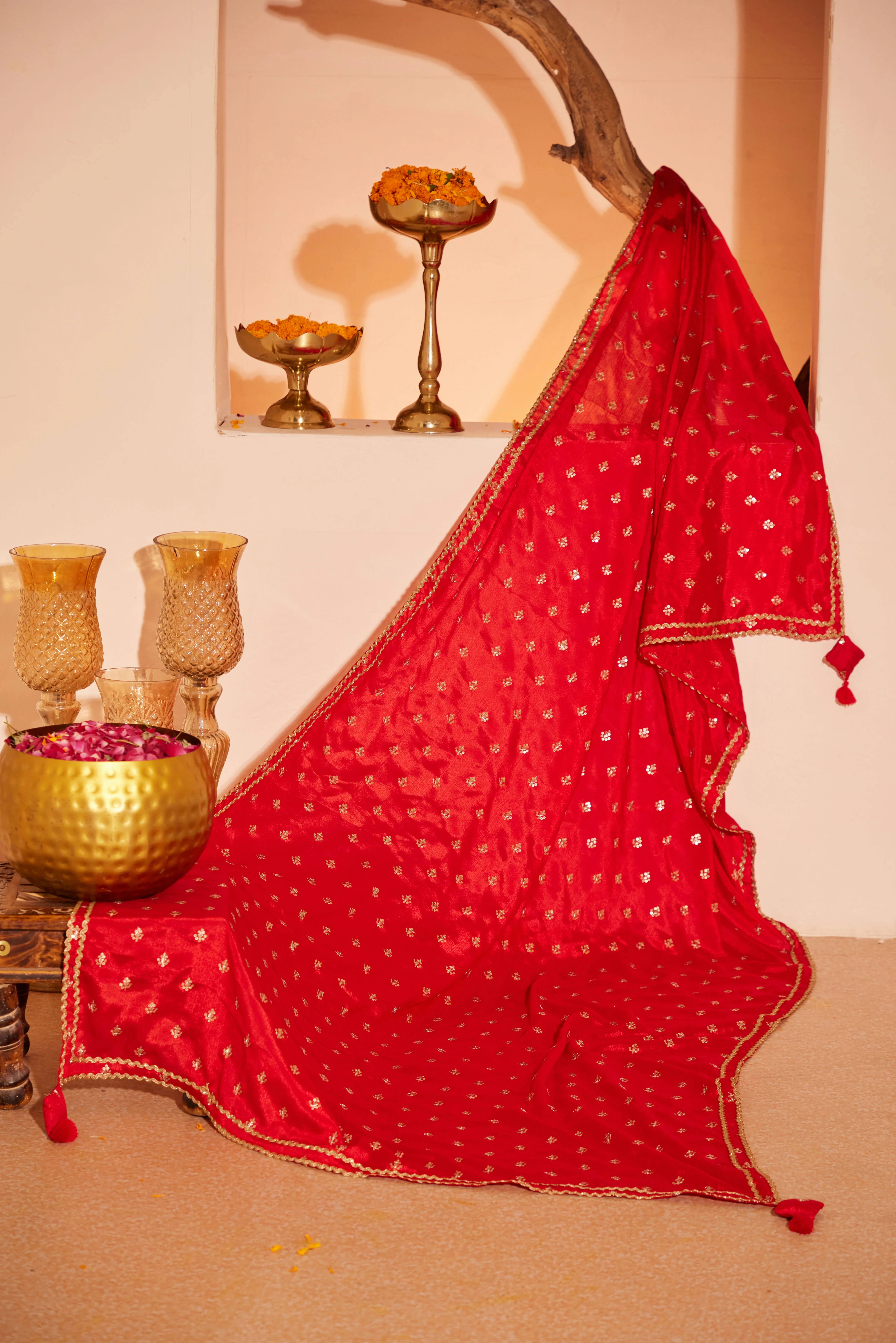 Sajda Red Embroidered Dupatta - Image 3