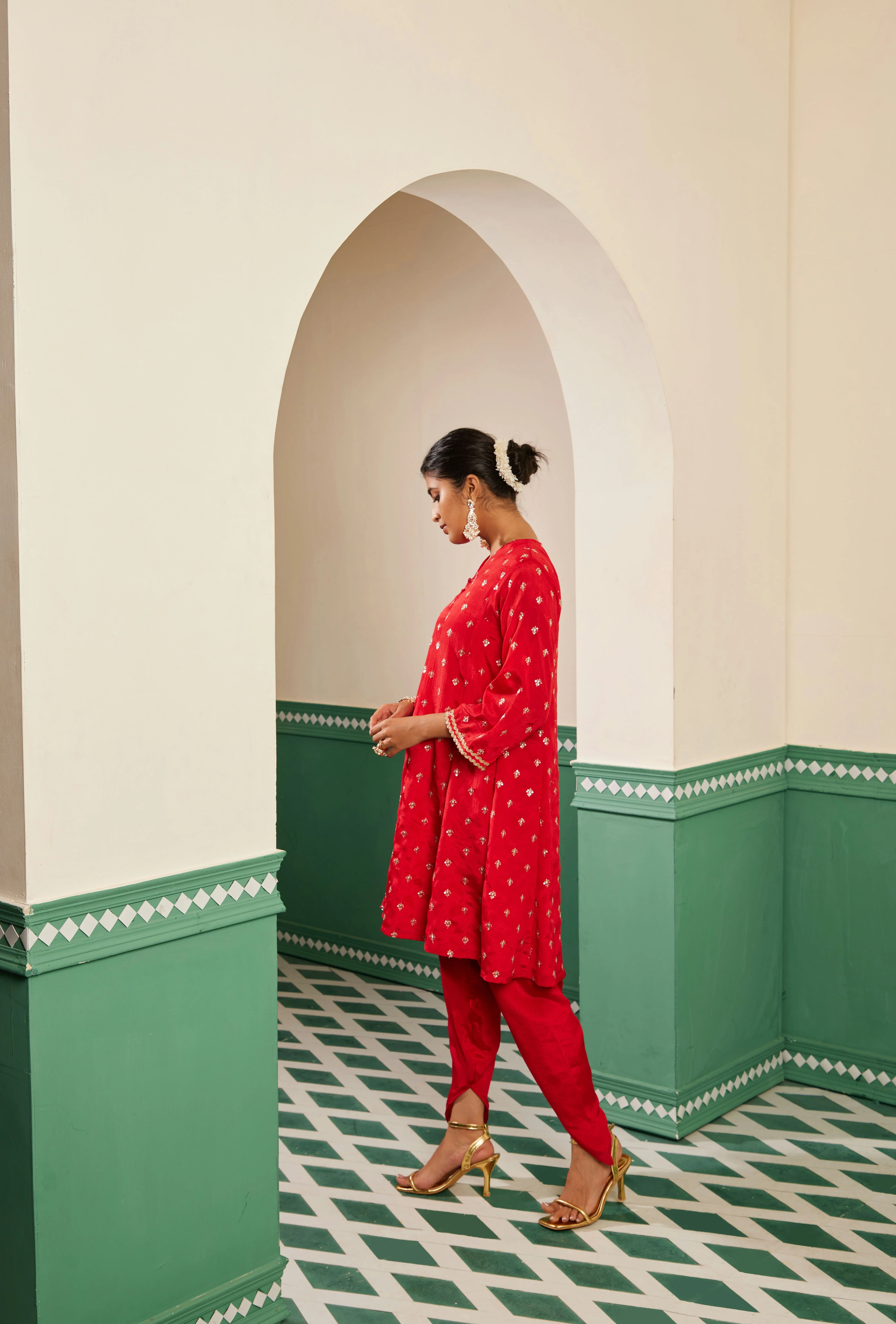 Sajda Red Embroidered Flared Kurta - Image 3