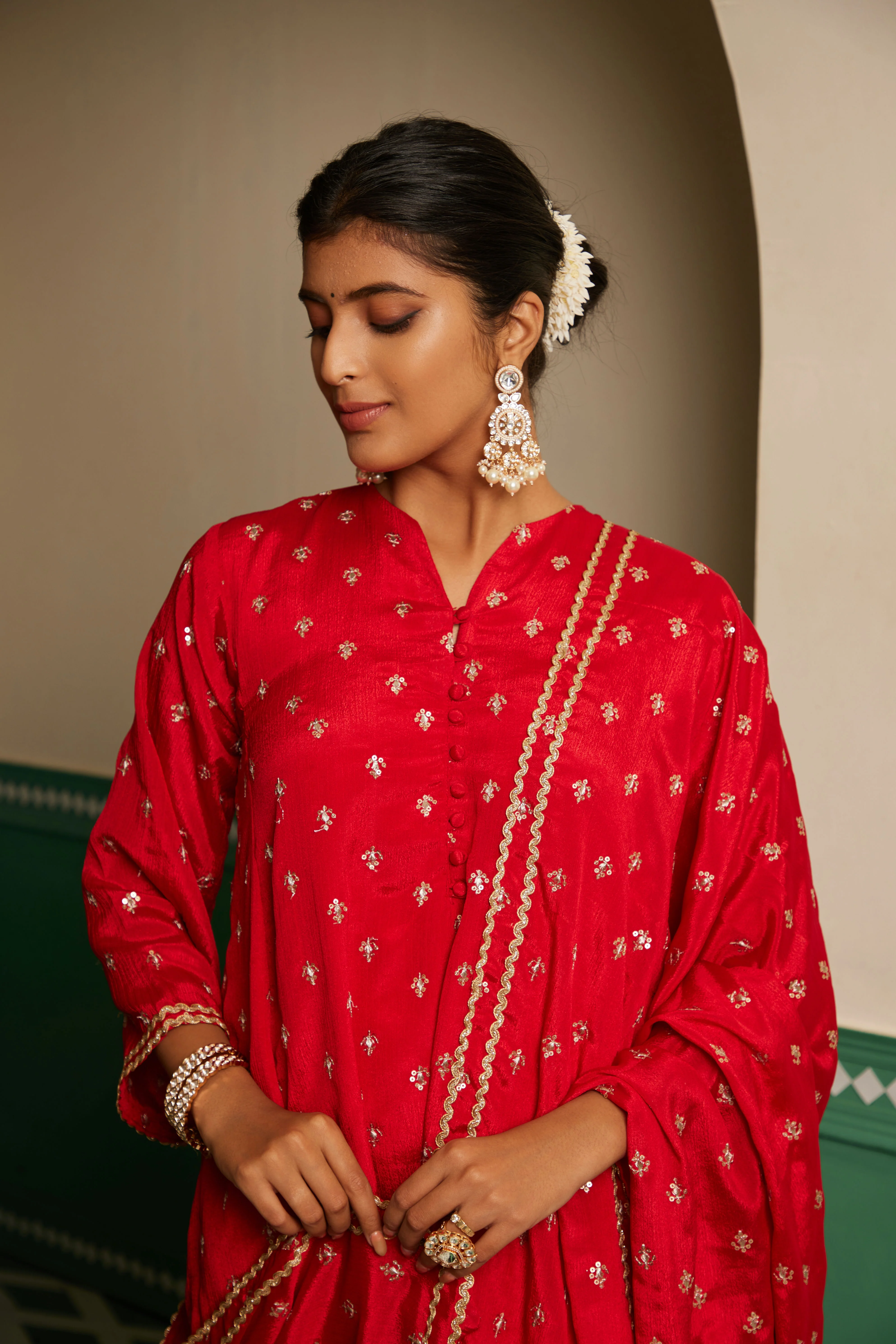 Sajda Red Embroidered Flared Kurta - Image 4