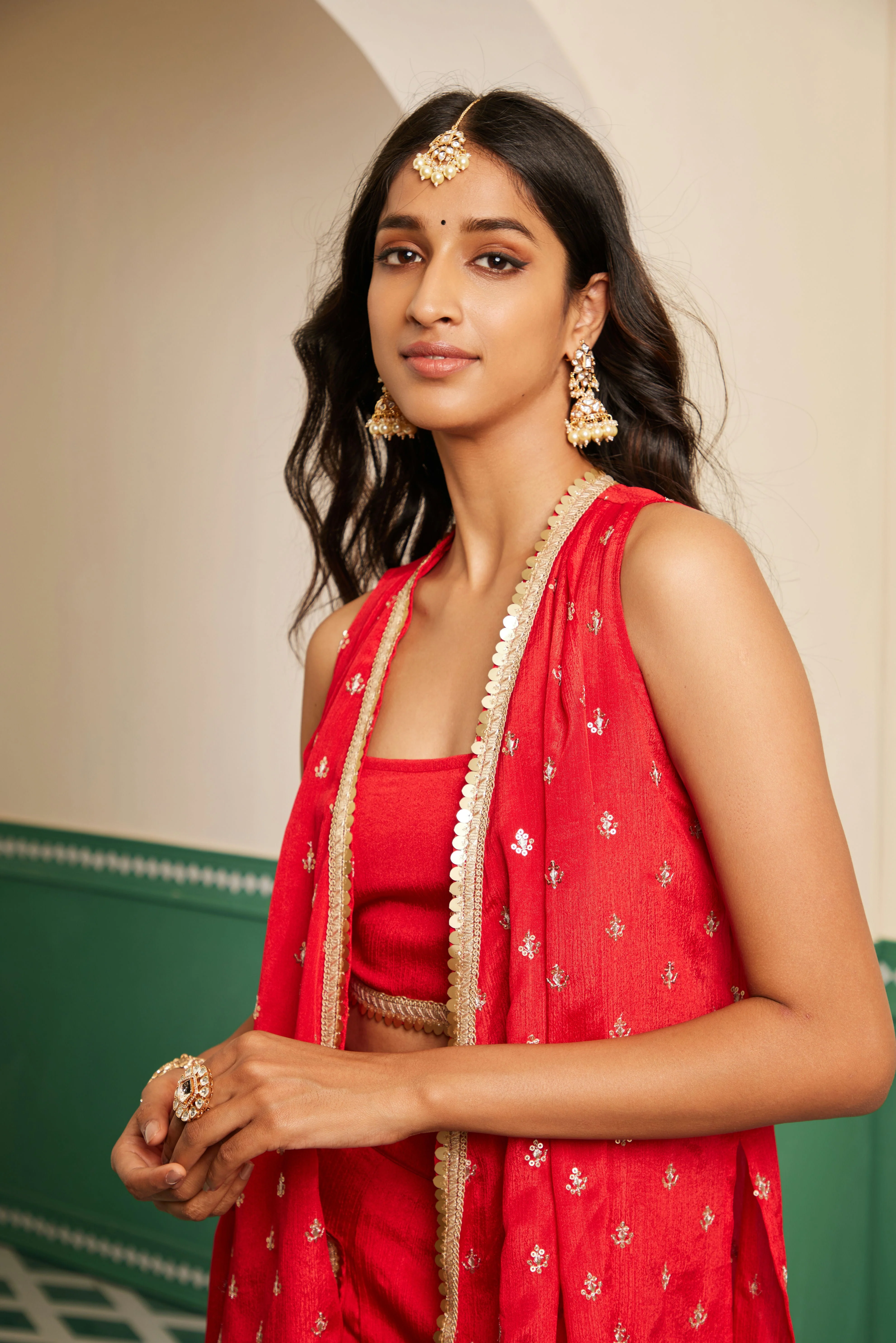 Sajda Red Embroidered Overlay Set - Image 5