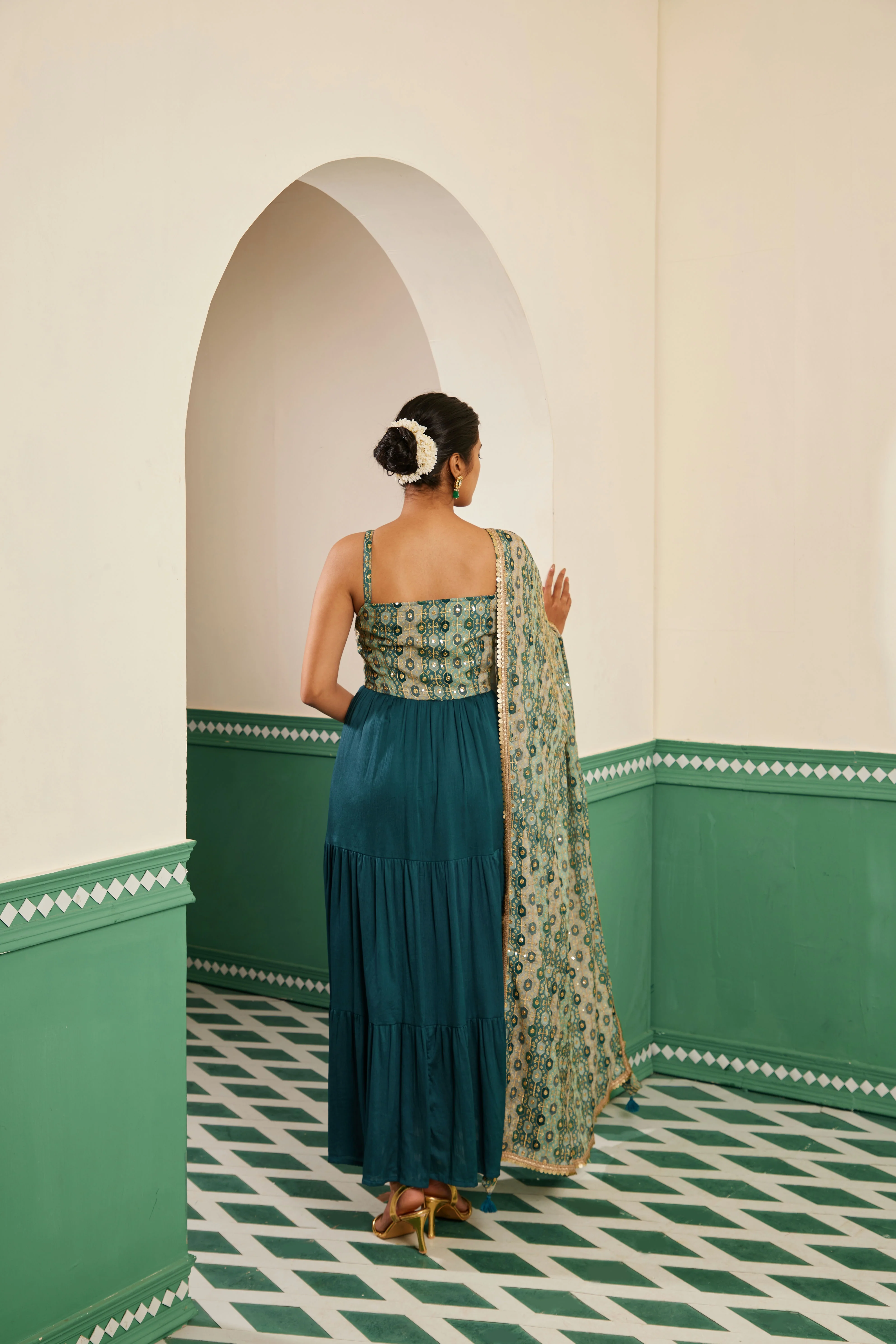 Sajda Teal Embroidered Maxi Dress - Image 5