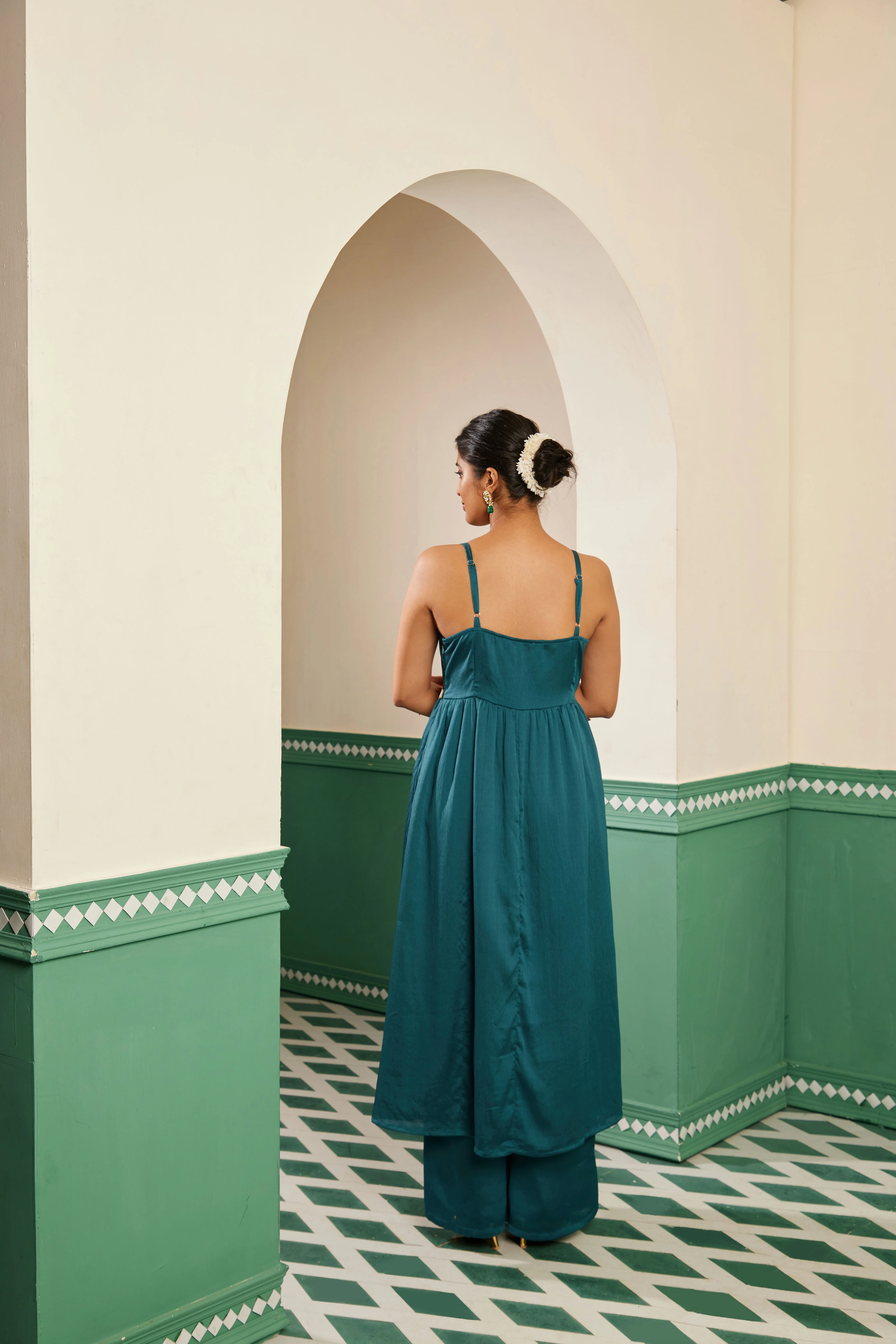 Sajda Teal Tie Up Anarkali Dress - Image 5